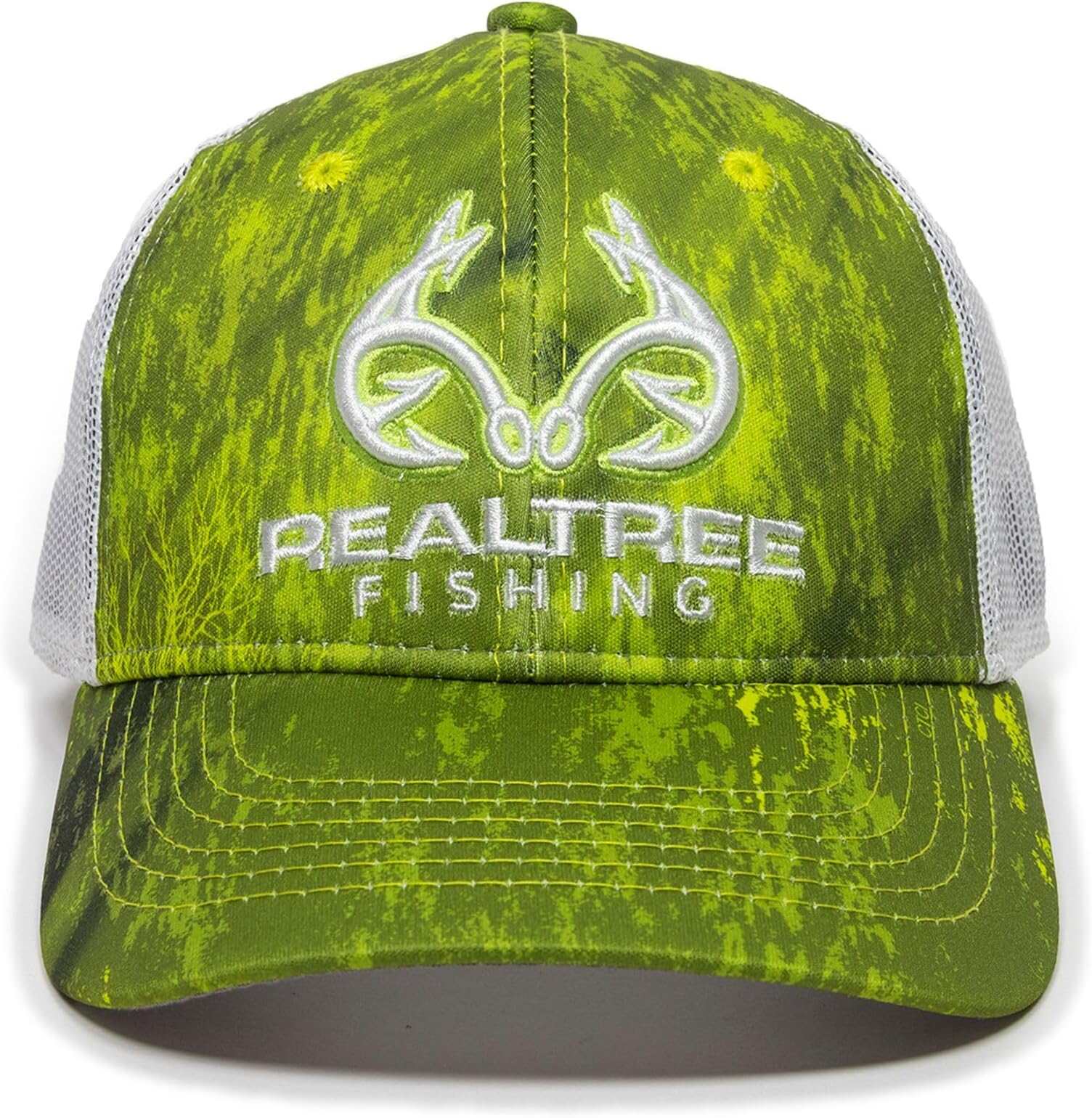 Realtree Fishing Hat – Mid Profile Structured Baseball Cap with Mesh Back, Adjustable, One Size, Lime Green