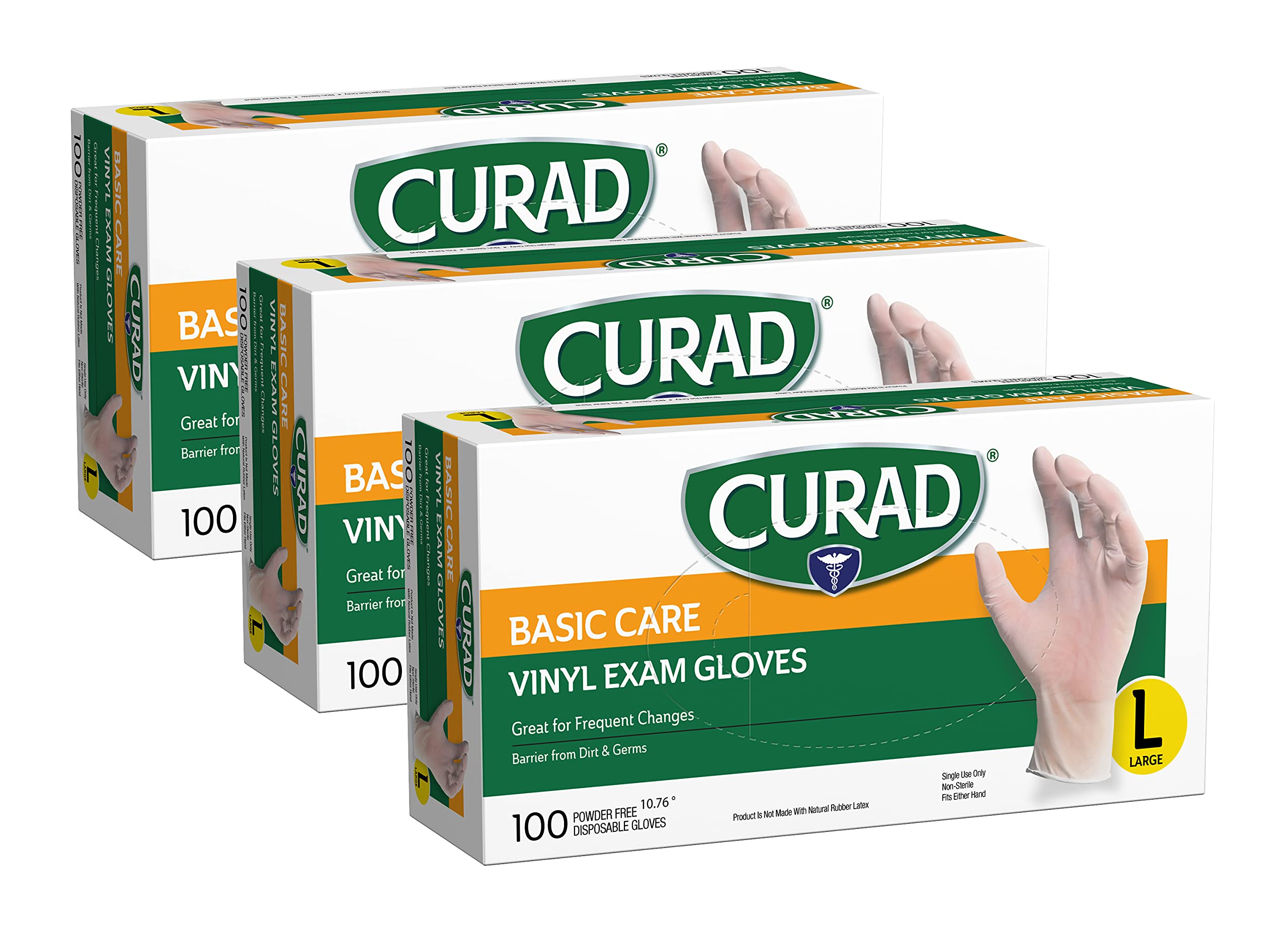 Curad - CURVT3RH Basic Care Vinyl Disposable Exam Gloves, Large (Pack of 300)