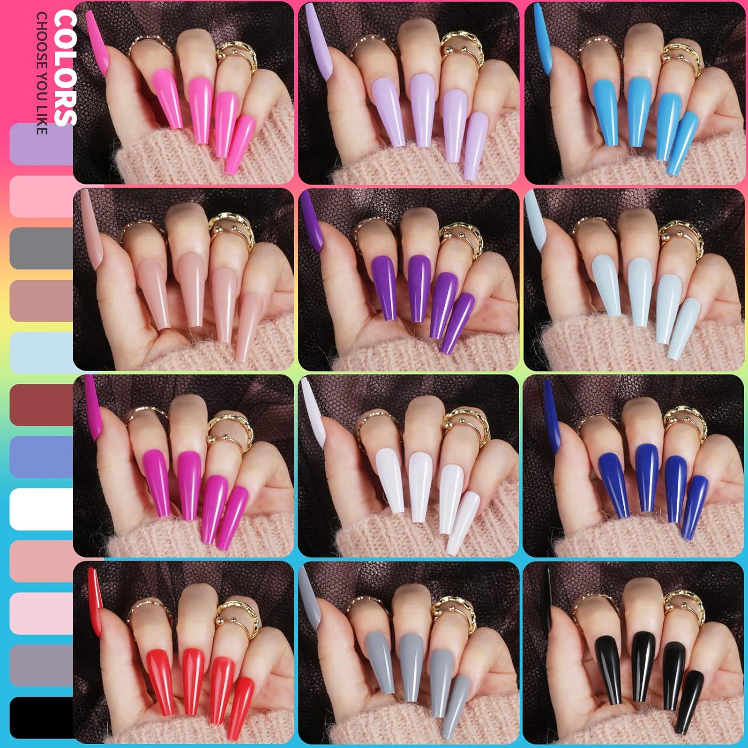 Teenitor Long Press On Nails Kit 24 Color Long Coffin Nail Tips Full Cover. 576pcs Long Coffin Press On Nails Fake Nails. Matte Nails Glue On Nails