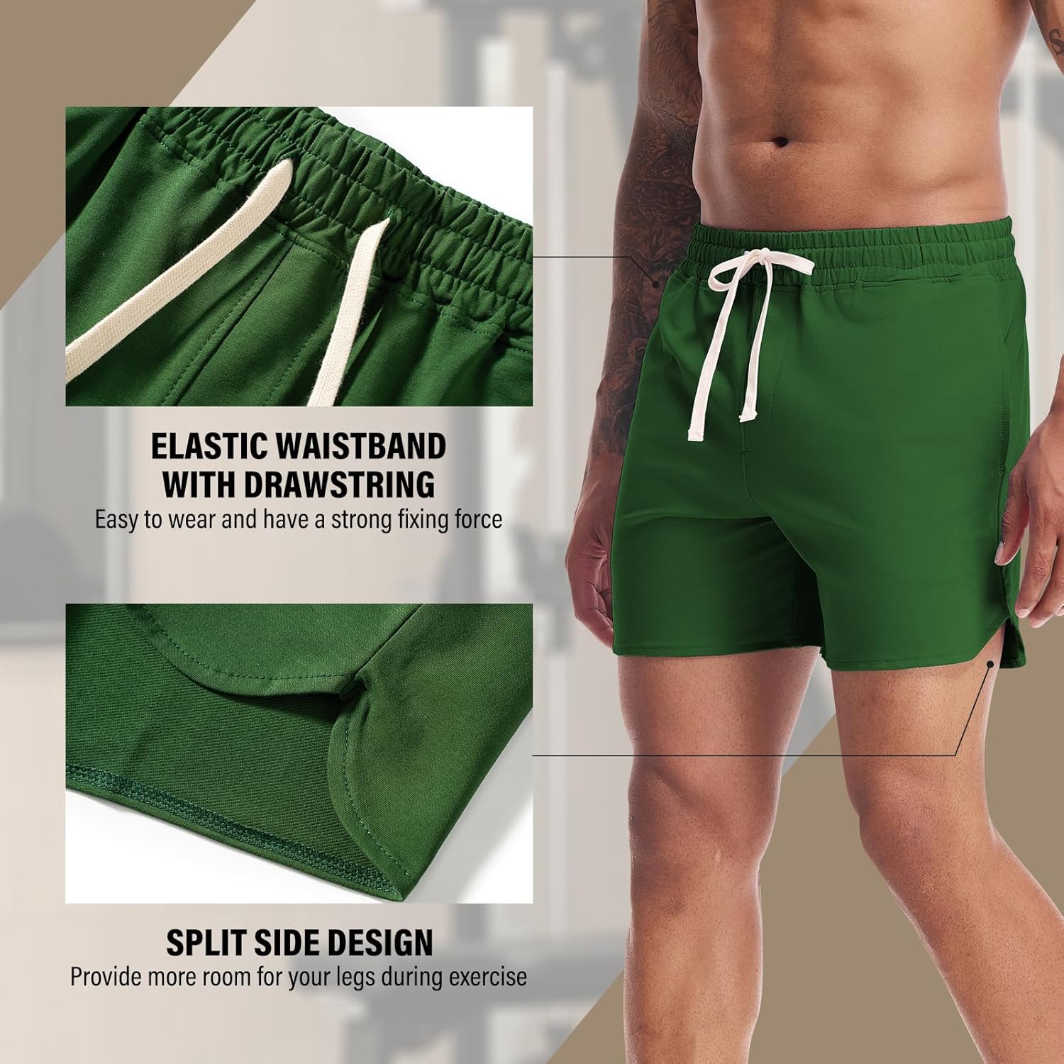 AMY COULEE Mens 5 Inch Workout Shorts with Pockets, Cotton Gym Running Shorts, Split Side Lounge SweatShorts - Image 3