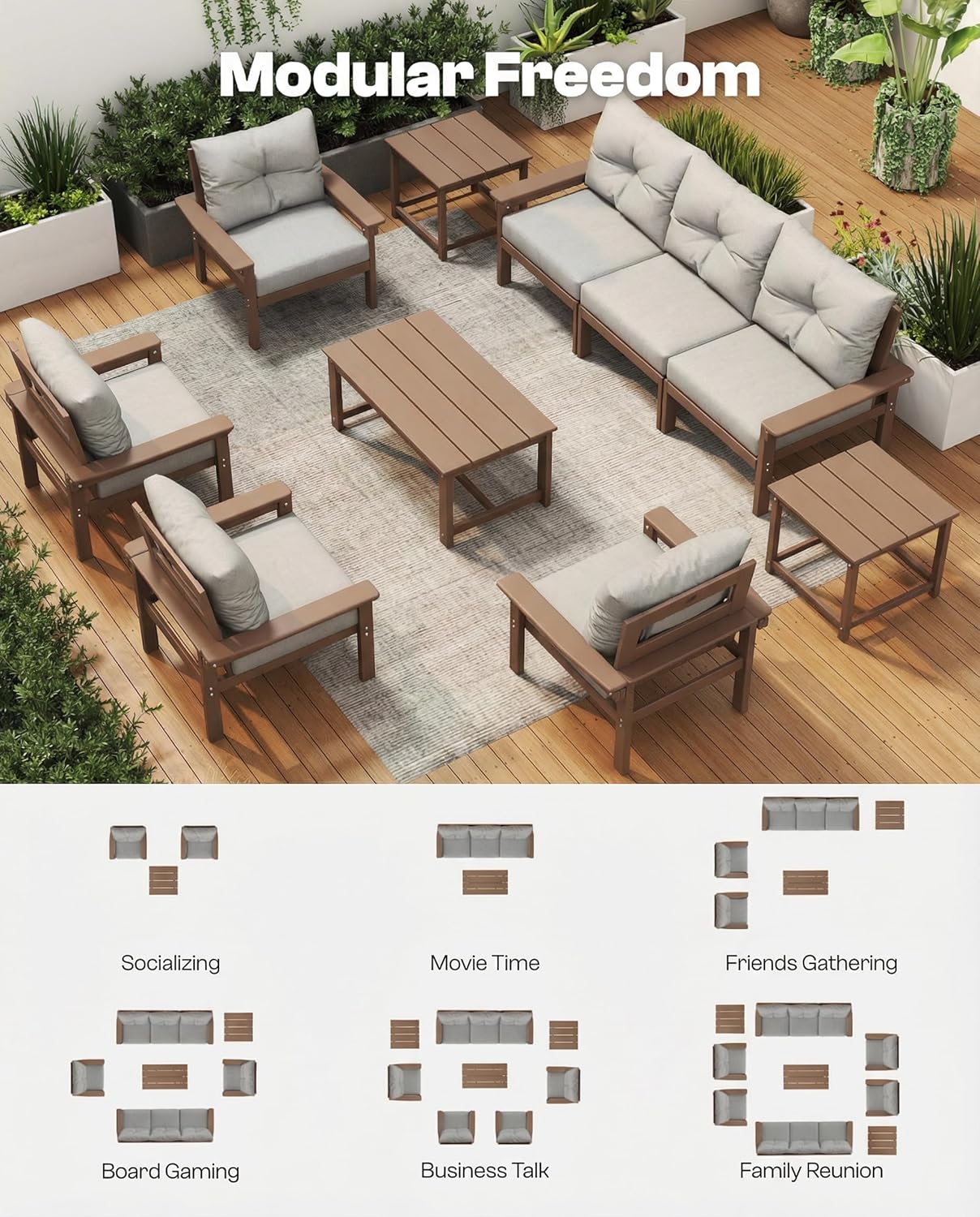 37.6 Inch HDPE Patio Coffee Table, Weather-Resistant Outdoor Coffee Table Easy Assembly for Lawn, Garden, Balcony, Deck, Backysrd (Teak)