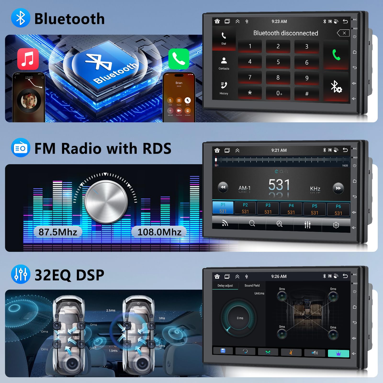 【8 Nucleo 4+64G】Hodozzy Carplay Android Autoradio 2 Din con GPS 7 Pollici IPS Schermo, Stereo Auto Bluetooth con Android Auto/DSP/WiFi/RDS/FM/USB+Telecamera Retromarcia