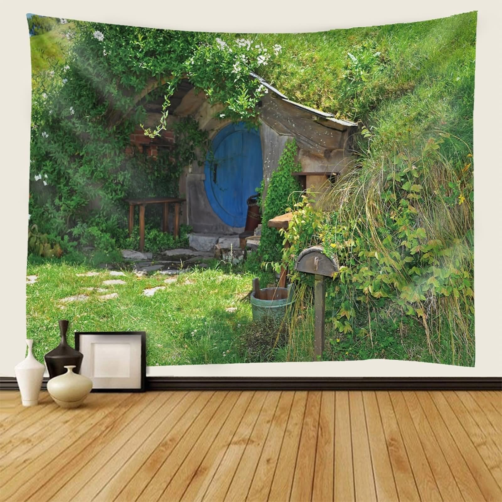Aotiwe Tapiz estético bohemio, bohemio, para exteriores, estilo chalet, paisaje, verde, para colgar en la pared, vintage, 102 x 94 pulgadas