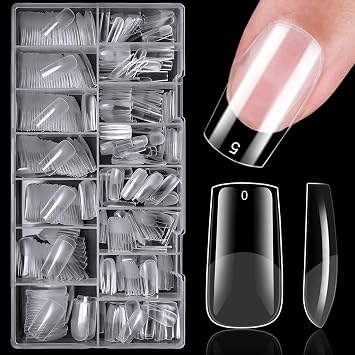 AddFavor Medium Square Nail Tips, 420pcs Gel Nail Tips Square Medium Fake Nails, Full Cover Clear Gel Tips 15 Size Acrylic Nails Tips for Nail Extensions, Press on Nails Making