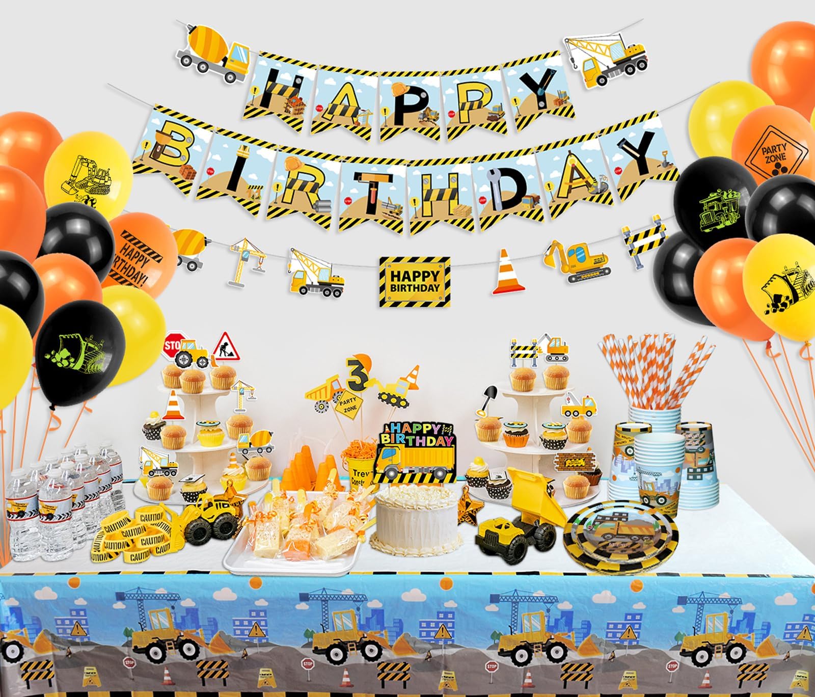 Set Decorazione Feste Costruzione 101 Pezzi - Piatti, Tovaglie, Palloncini Per 20 Ospiti - Foto 8