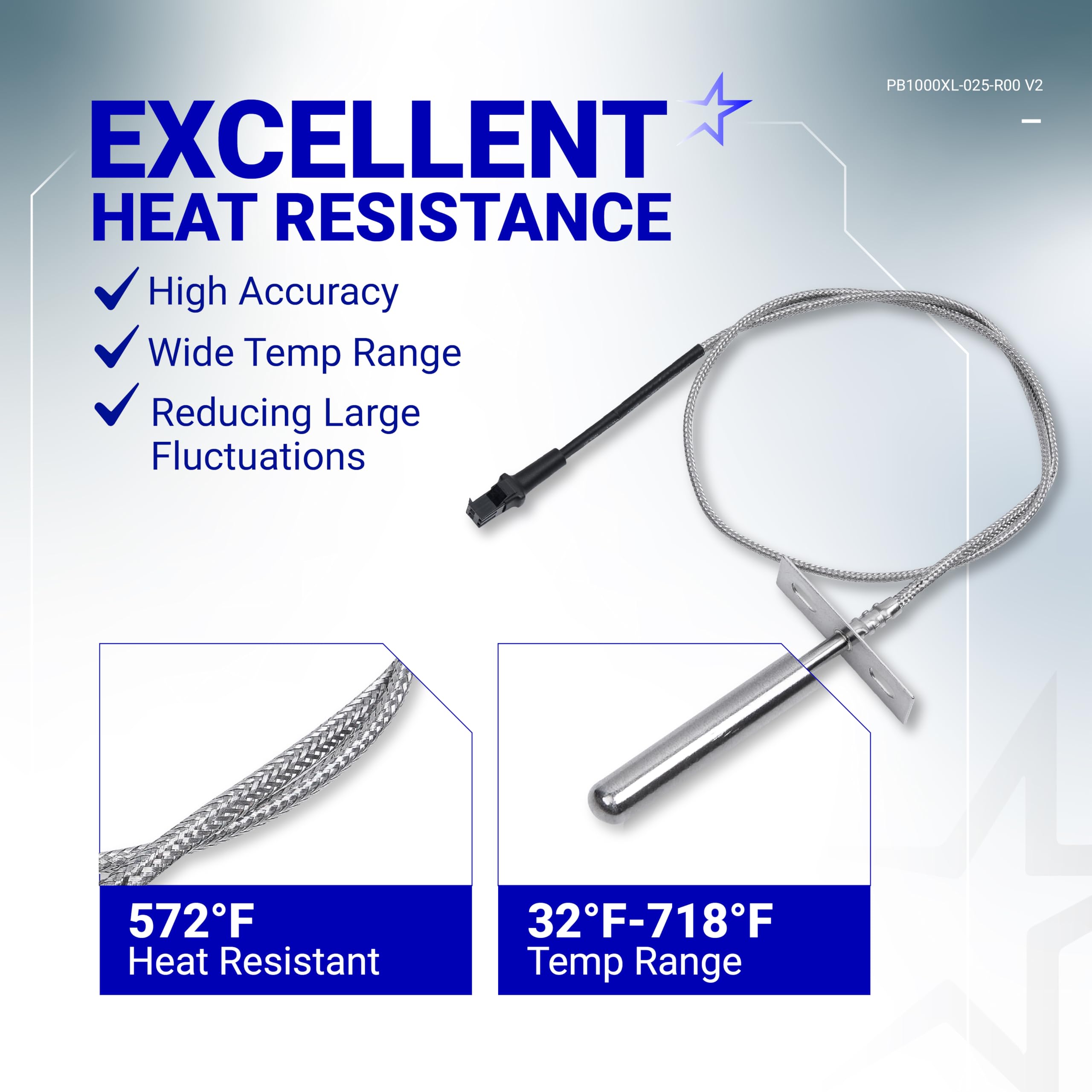 Sensore di temperatura BlueStars RTD, compatibile con griglie a pellet Pit Boss e affumicatore, sostituzione sonda temporanea, sensore sonda per carne PB1000XL-025-R00 V2 (70123-AMP)