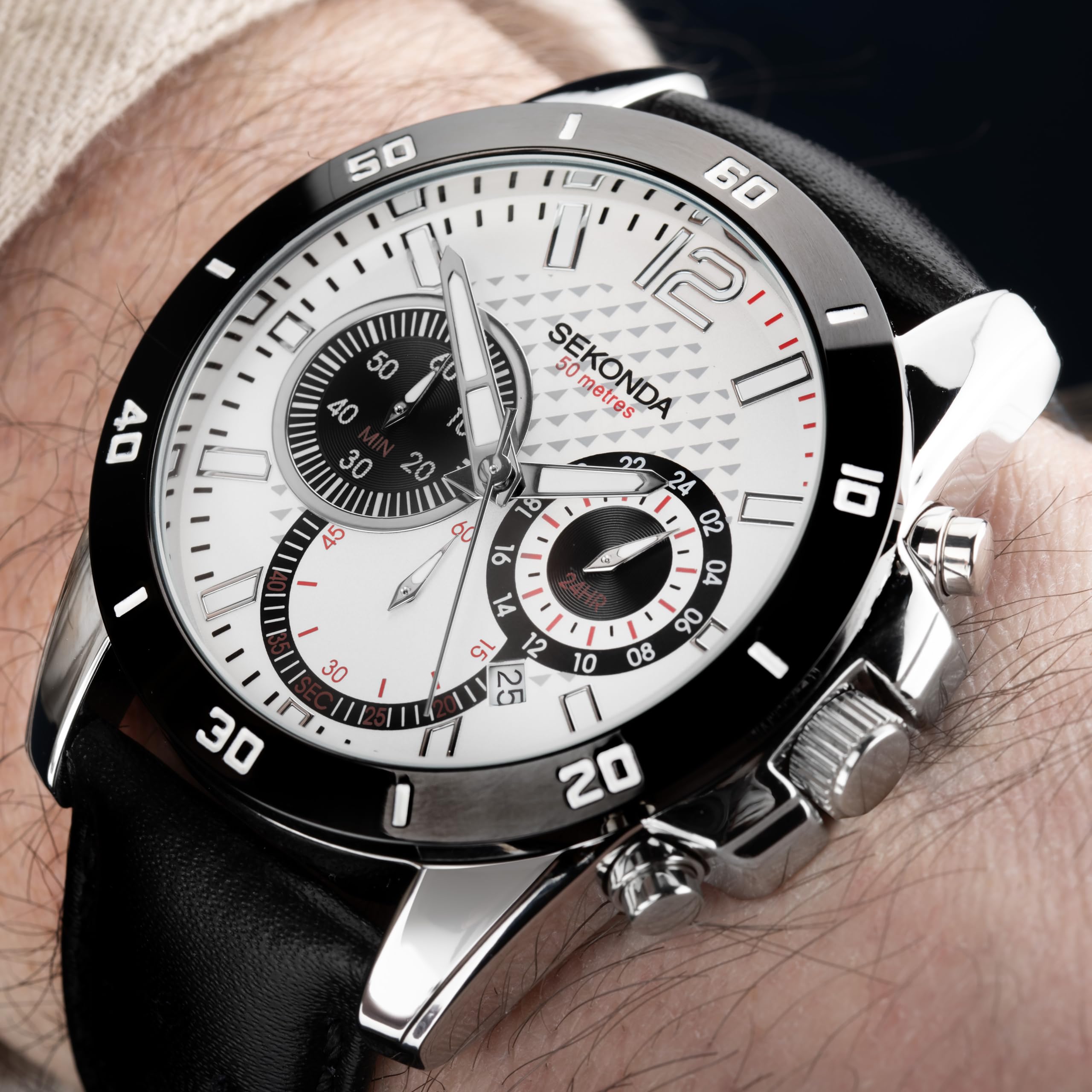 Sekonda Mens Solo 44mm Sport cronografo orologio al quarzo con datario 50m resistente all'acqua