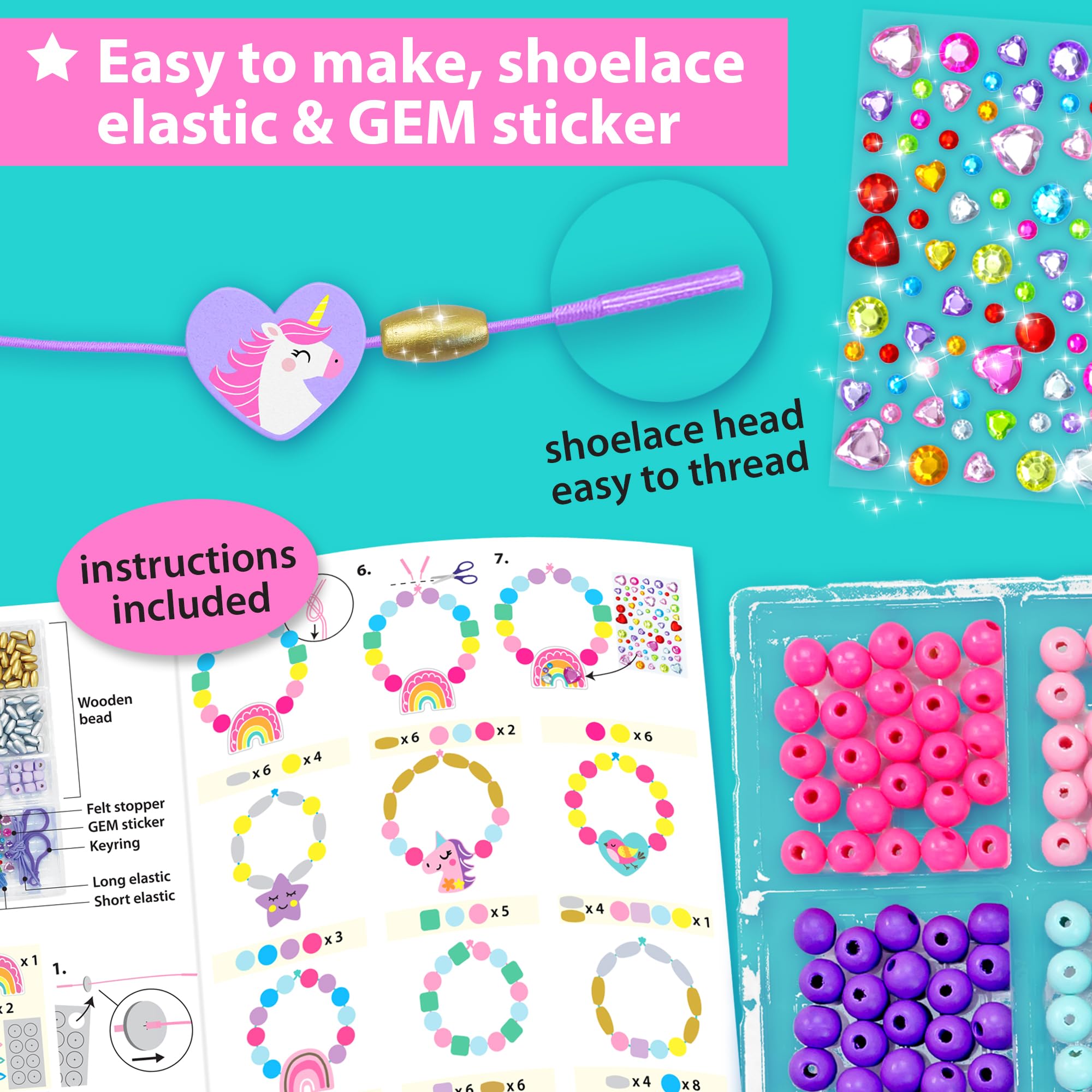 KRAFUN Unicorn Bracelet Craft Kit for Kids Ages 5-12, 14 DIY Arts & Crafts Projects with Friendship Bracelets, Charms, Beads - Image 4