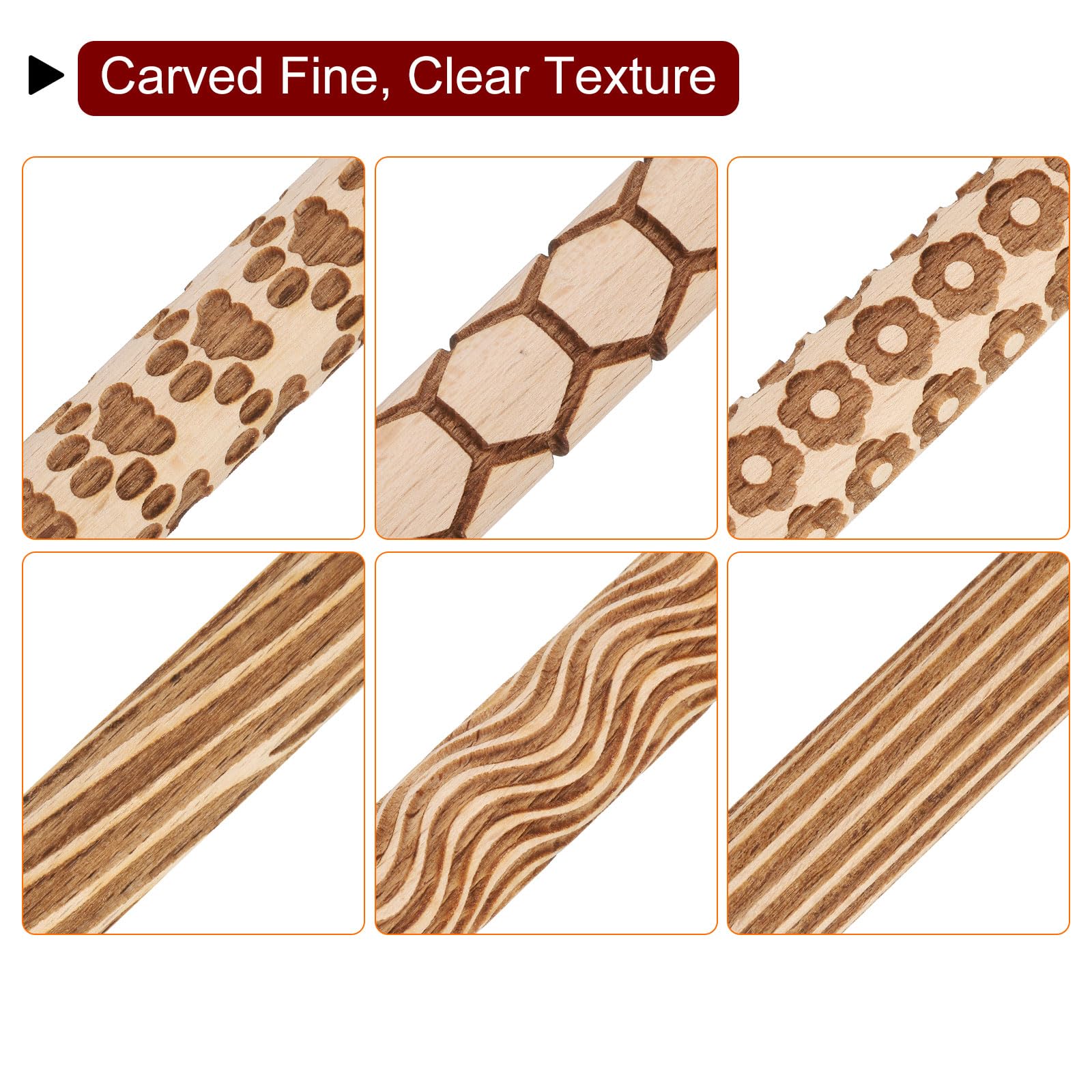 QUARKZMAN 6pz Rullo in Legno per Argilla 4" Rullo con Motivo a Grana di Legno Attrezzi per Ceramica Rullo in Legno per Texture a Grana per Argilla Cottura Impasto Pasta Modellabile Fai da Te