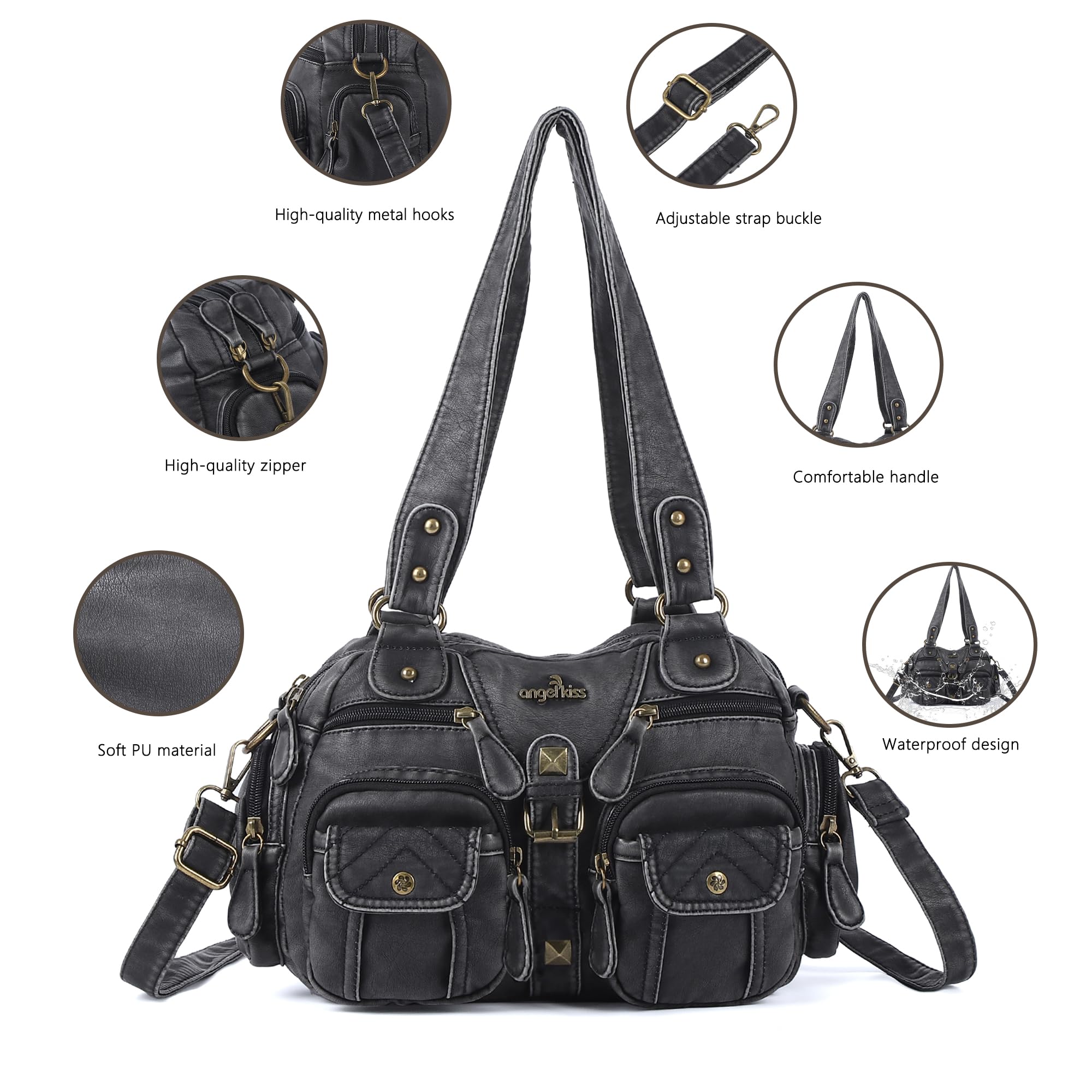 Angel Kiss Handtaschen, Umhängetaschen, Damen, Leder, große Kapazität, Umhängetasche, Damen, PU-Leder, mit verstellbarem Schultergurt, Messenger-Tasche für Büro, Shopping, Reise