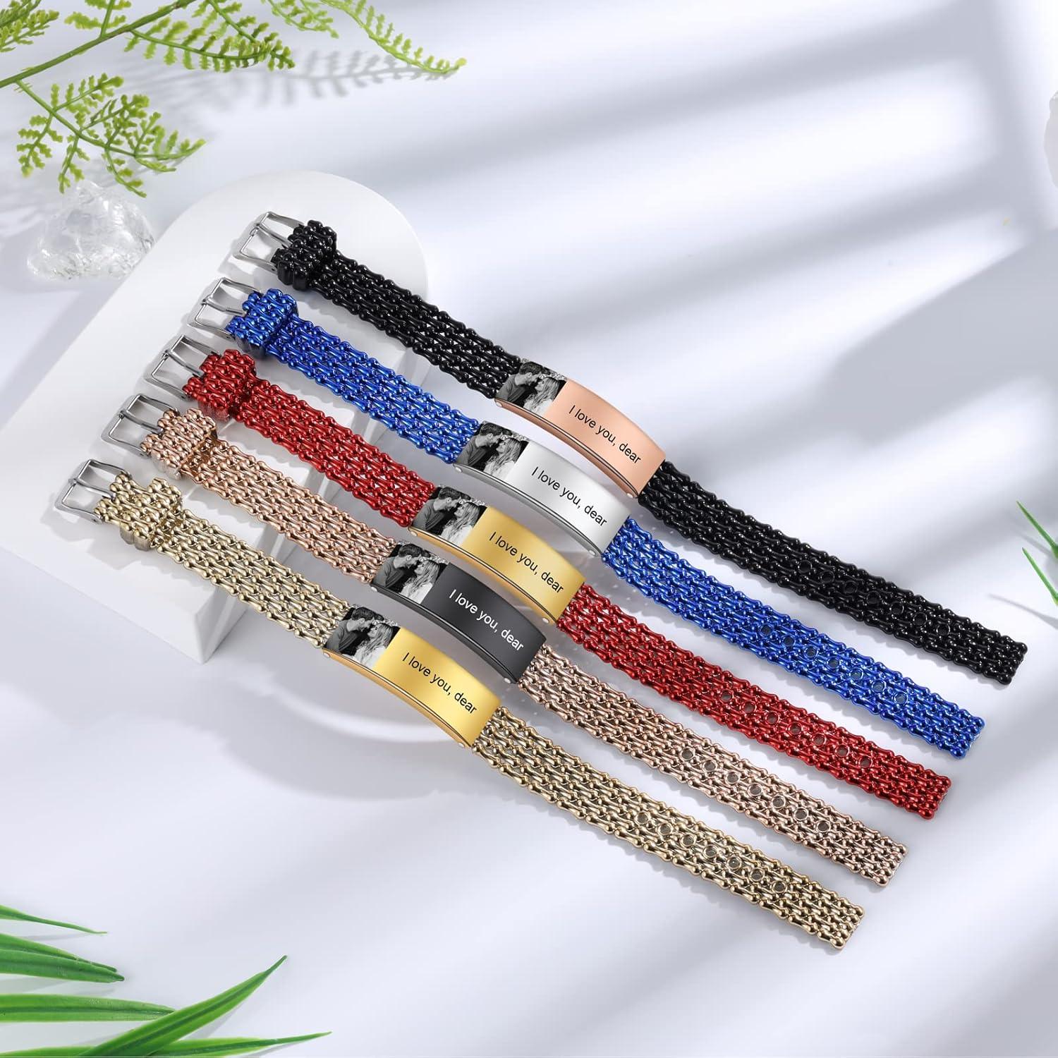 JewelOra Personalized Photo Bracelet for Men Customized Engraved Name Stainless Steel Link Bracelet with Picture Jewelry Gift for Son Father Boyfriend