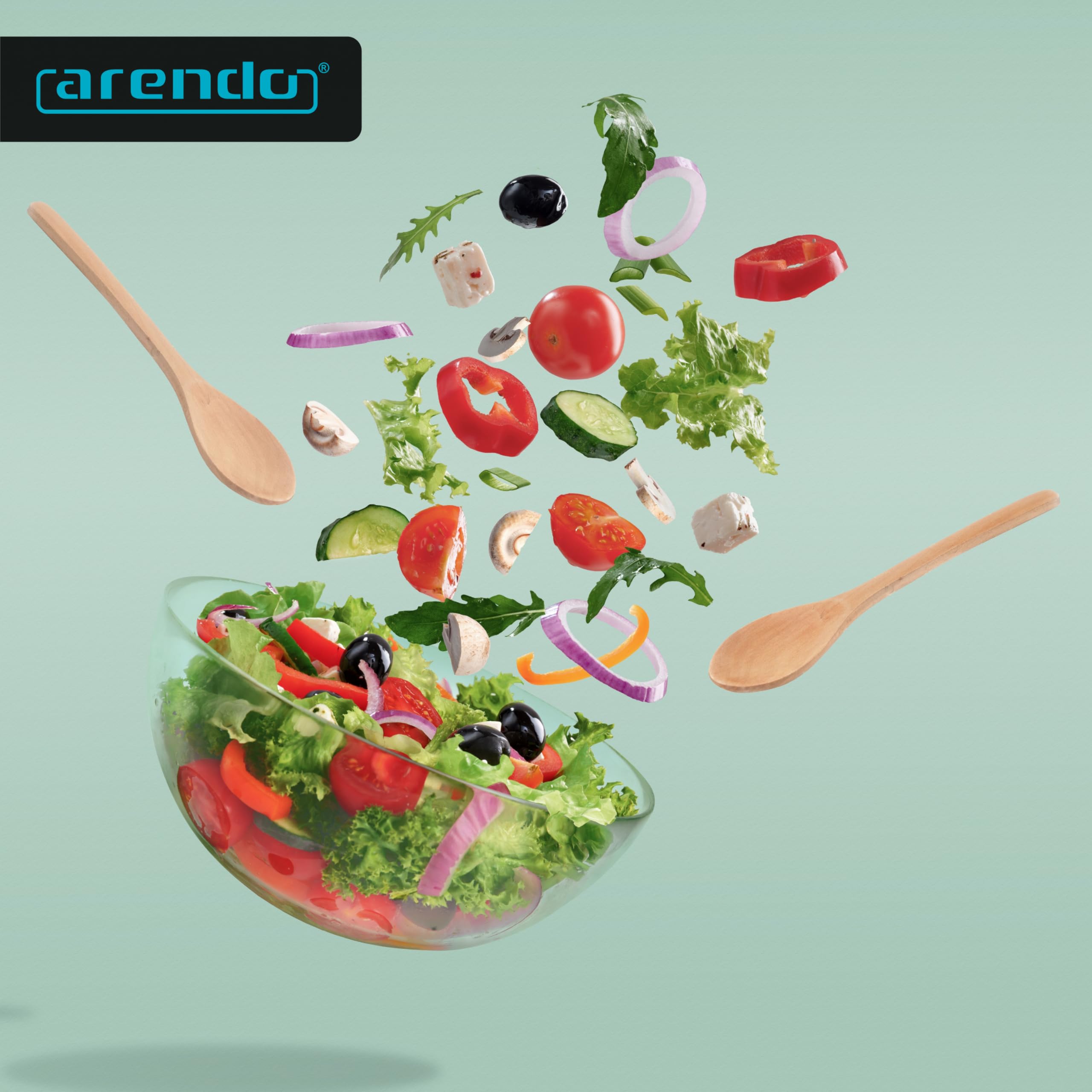 Arendo - Salatschüssel aus Glas mit Deckel - Glasschüssel 4er Set - 700ml + 1100ml + 2700ml + 4400ml – Rührschüsseln klein bis groß – Borosilikatglas - Glasschale Salatglasschale