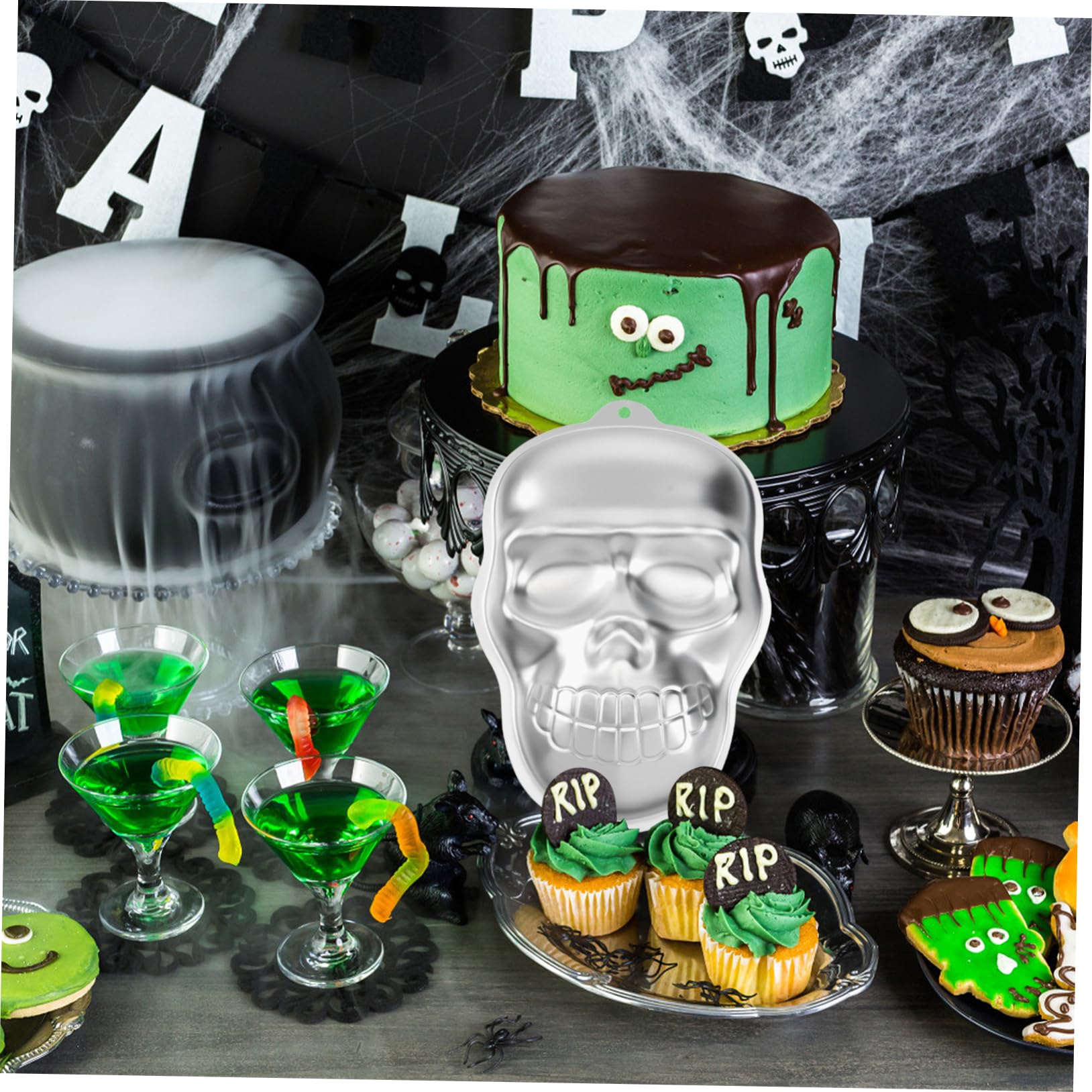 UPKOCH Moule À Gâteau En Aluminium En Forme De Crâne Dhalloween 3 Pièces Flexible Pour Fondant Chocolat Et Bonbons