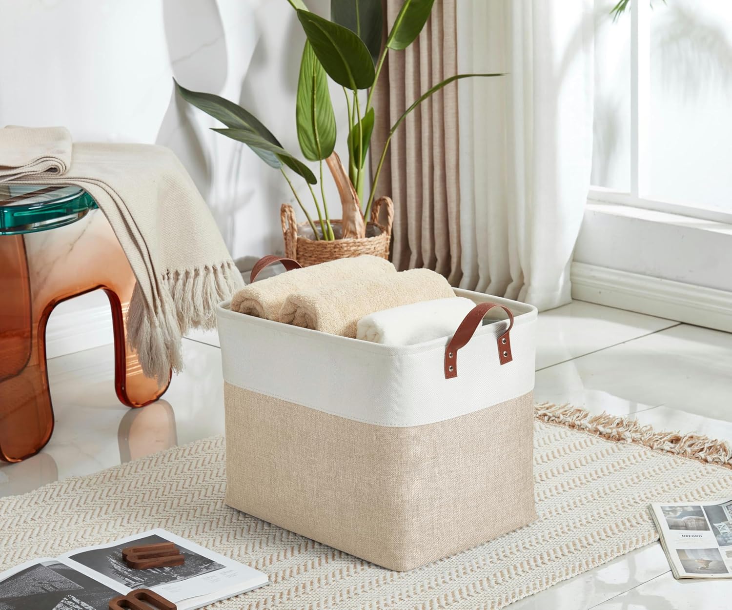 DECOMOMO Fabric Storage Basket Large Closet Storage Bins for Toys Nursery & Laundry Storage (Beige & White, XXL - 3 Pack)