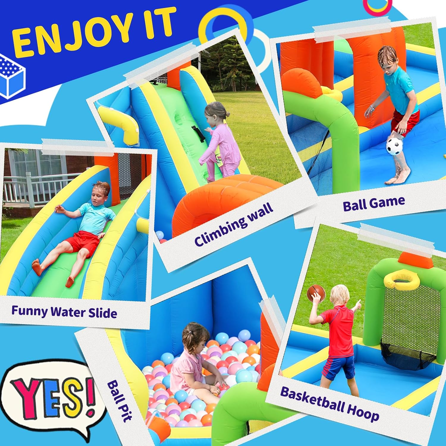 Inflatable Water Slide,Water Bounce House with Slide,Bouncy Castle for Kids Outdoor,Inflatable Water Park for Kids Backyard with Tunnel