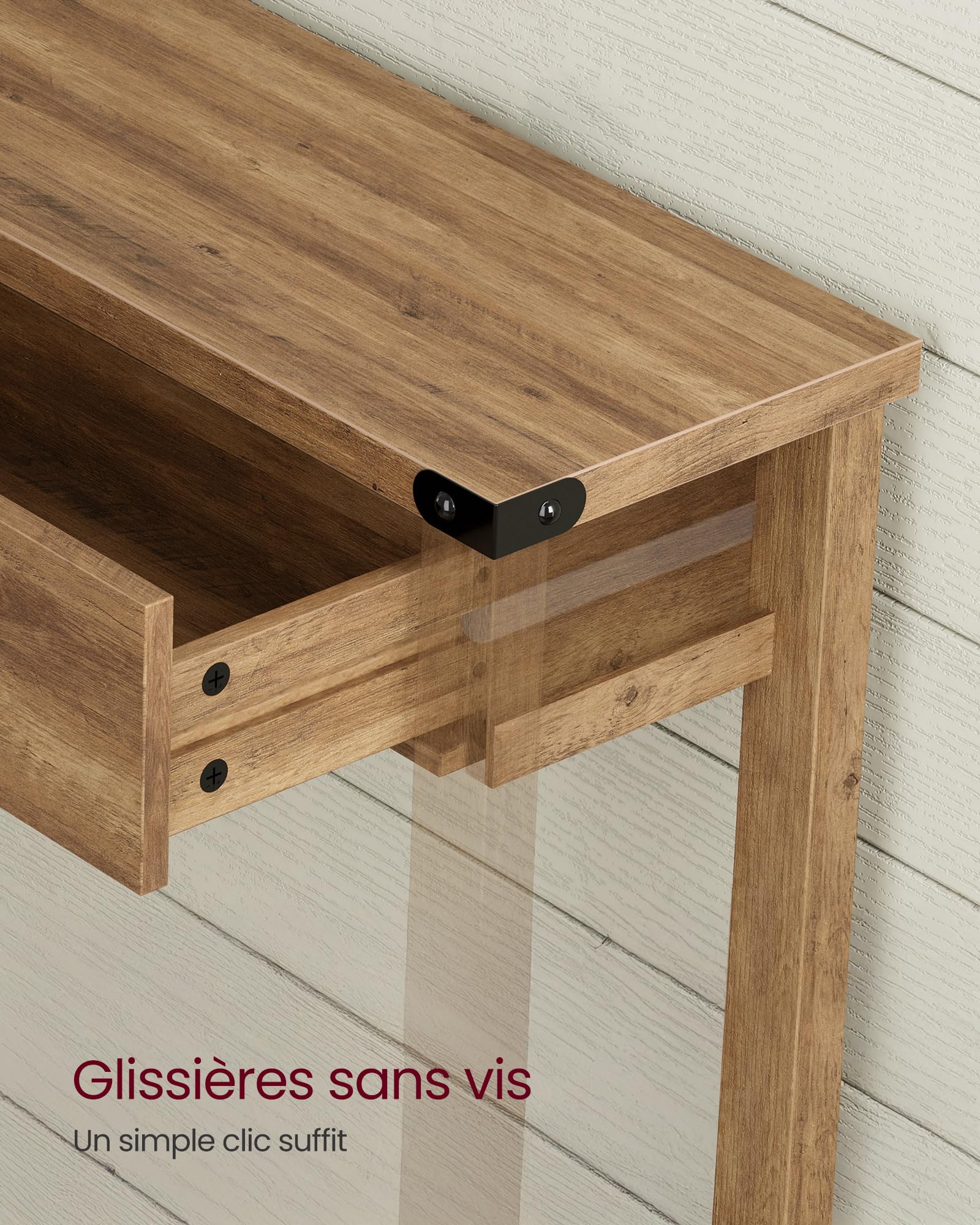 VASAGLE LIRY Collection - Table Console, Table d'Entrée avec 3 Tiroirs et Étagère de Rangement, pour Entrée, Salon, Style Campagnard, Marron Miel LNT142KB01