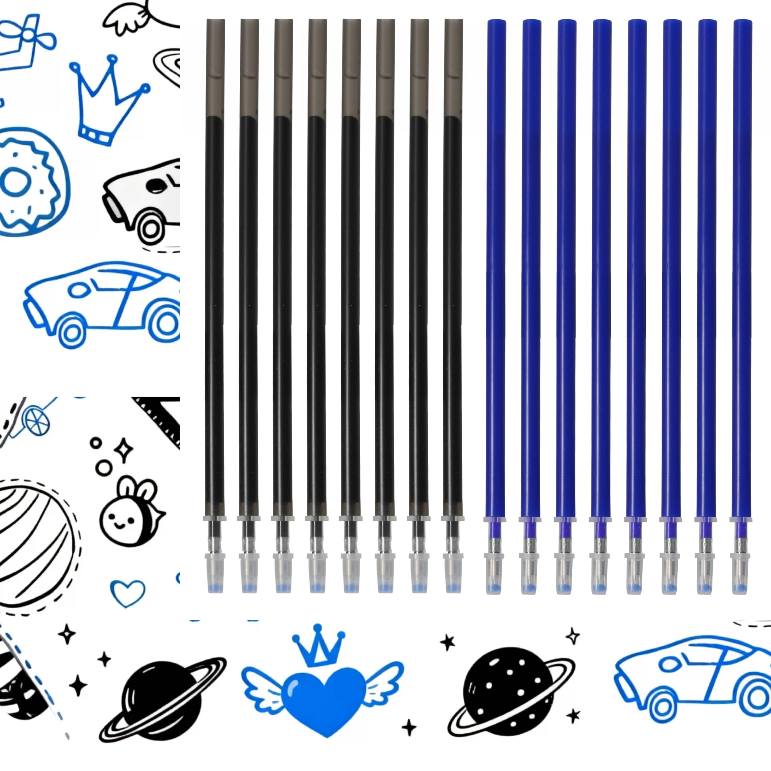 16 Erasable Refills 0.7 mm Black and Blue, Compatible with Pilot FriXion, Clicker, Slim, Eberhard Faber, Erasable Pens, Thermal Ink Refills for Clean and Accurate Writing, 11 cm
