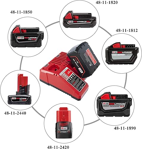 Miniatura 5 de Paquete de 2 baterías de litio de 5.0Ah 18V y cargador para batería Milwaukee M18 48-11-1820 Baterías inalámbricas de herramientas eléctricas,