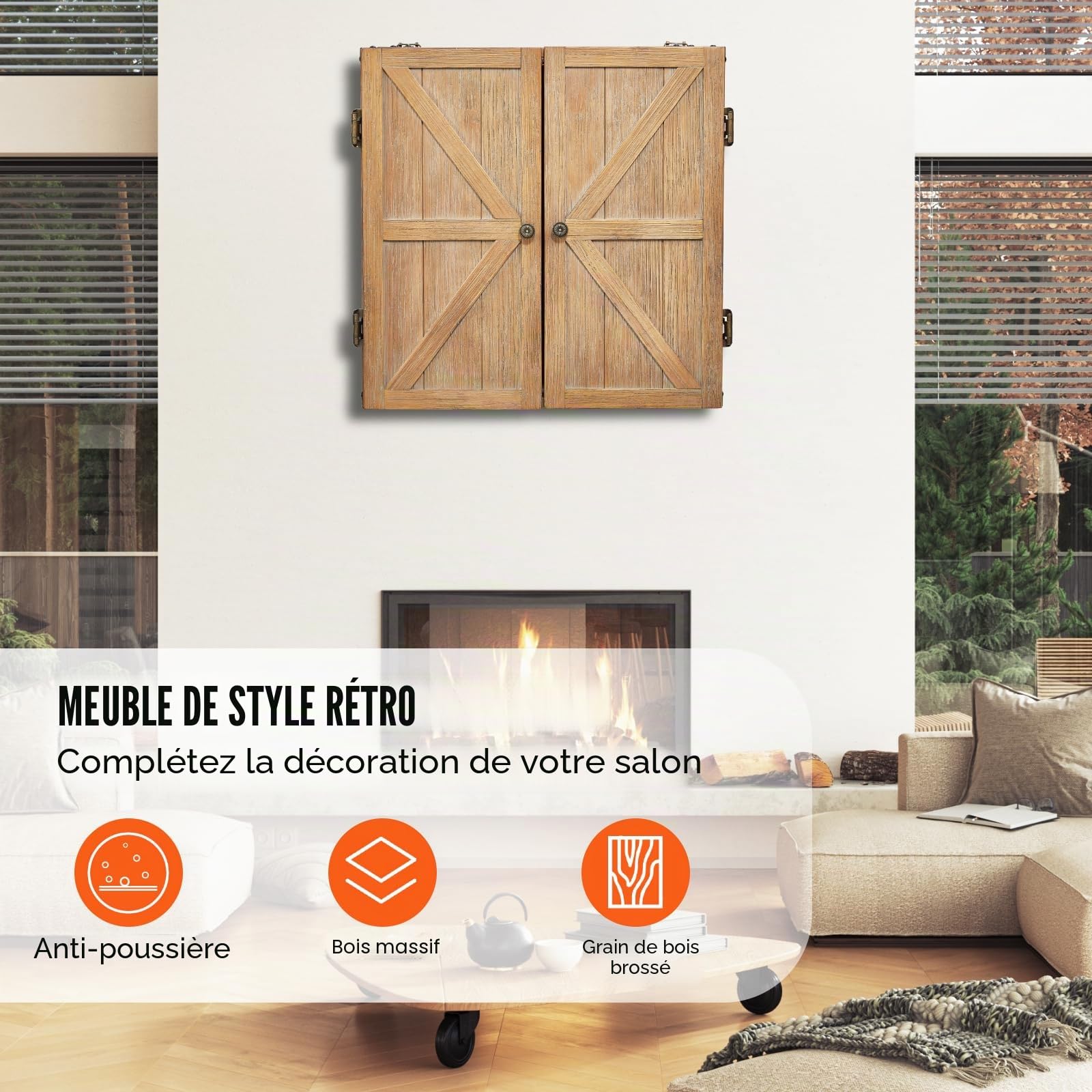 VEVOR Armoire à Fléchettes en Bois Massif, Coffret Dissimulée de Taille Officielle avec Tableau de Score et Accessoires, Assemblage Facile, pour Jeux de Cricket (Cible de Fléchettes Non Incluse)