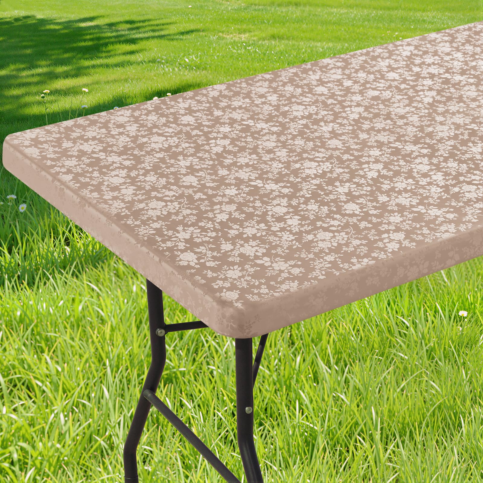 View 1 of Smiry Heavy Duty Vinyl Fitted Tablecloths for 6 Foot Rectangle Tables