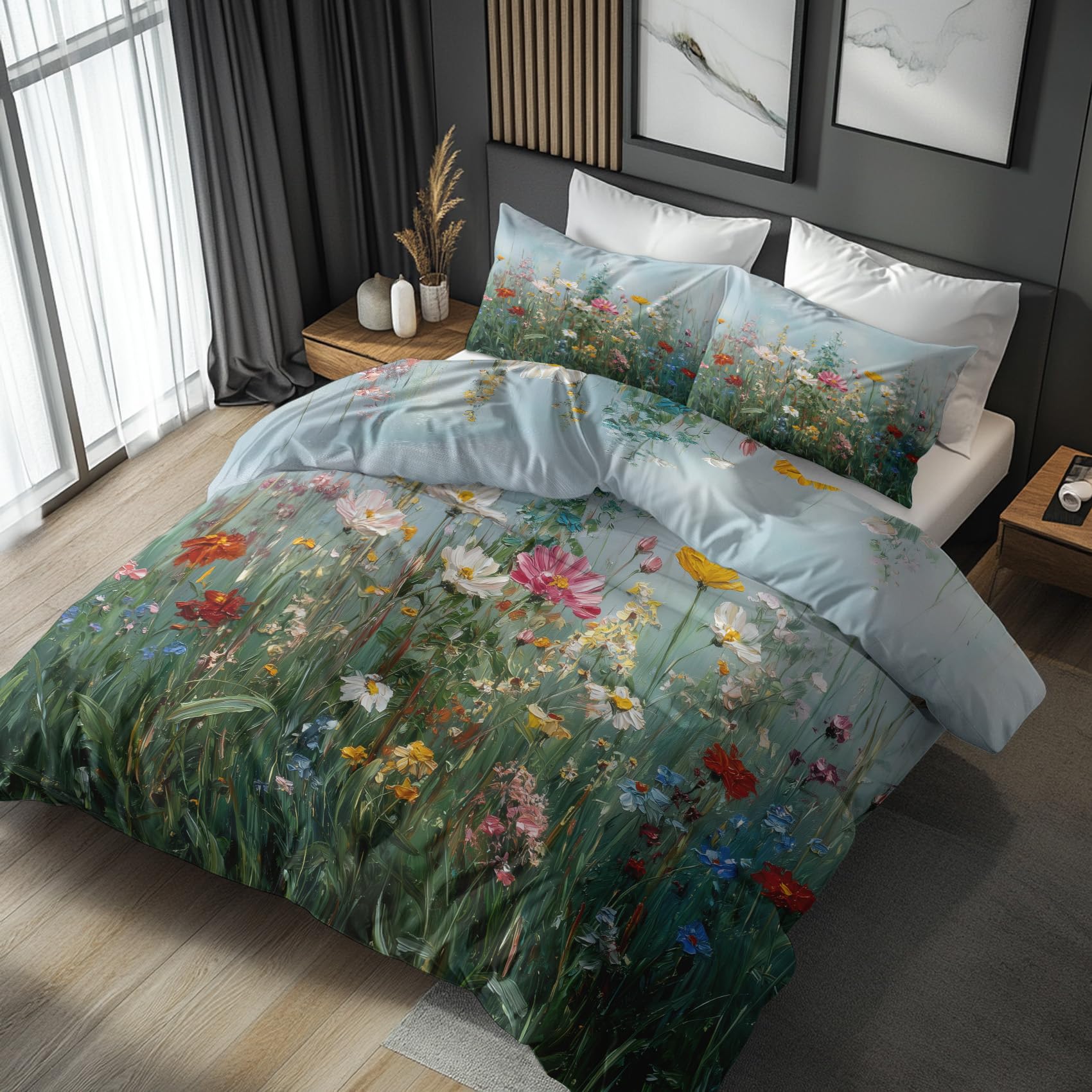 Generisch Wildblumen Bettwäsche 220x240, Schlafzimmer Deko Wendebettwäsche 3tlg, Botanisch Bunt Blumen Bettbezug & 2 Kissenbezüge 80x80, Weiche Mikrofaser, mit Reißverschluss -v352