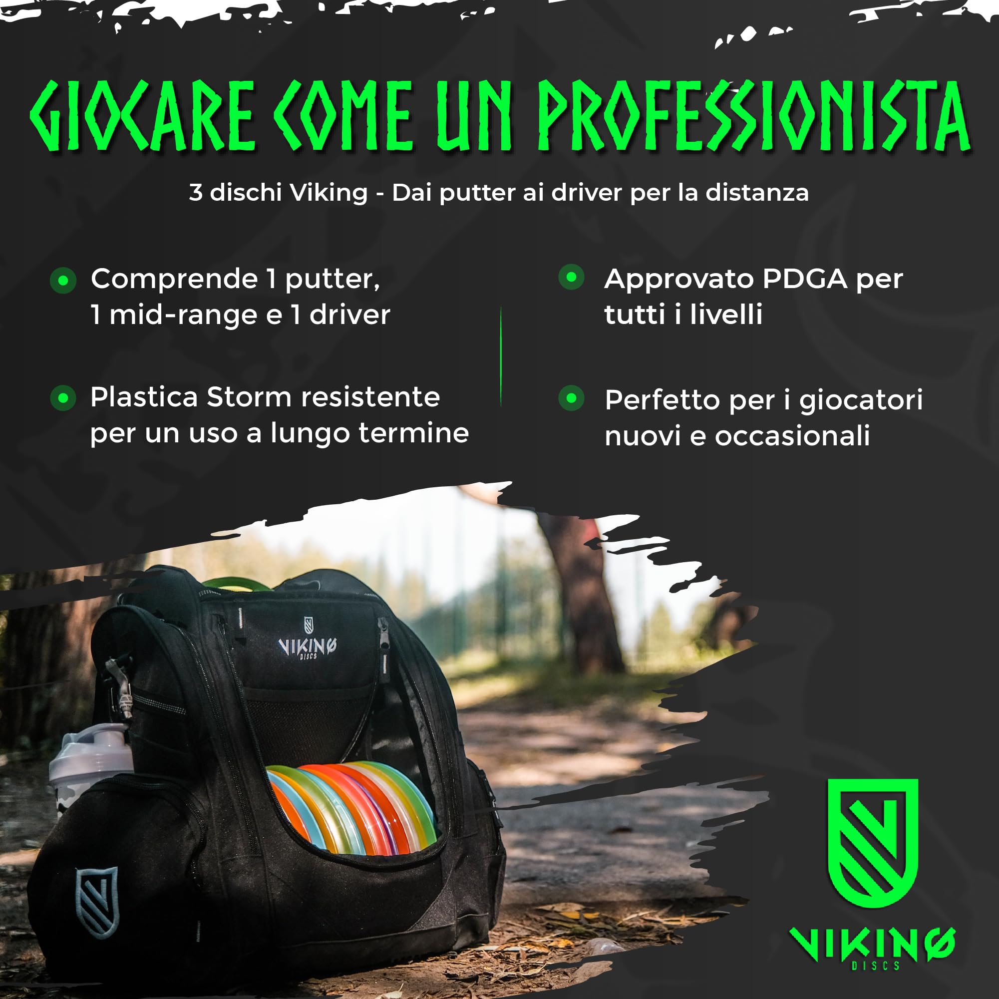 Viking Discs Starter Disc Golf Set - 3 Dischi da Frisbee per Qualsiasi Distanza, omologati PDGA - Sport all'aperto per Adulti e Bambini - Putter, Mid-Range, Driver