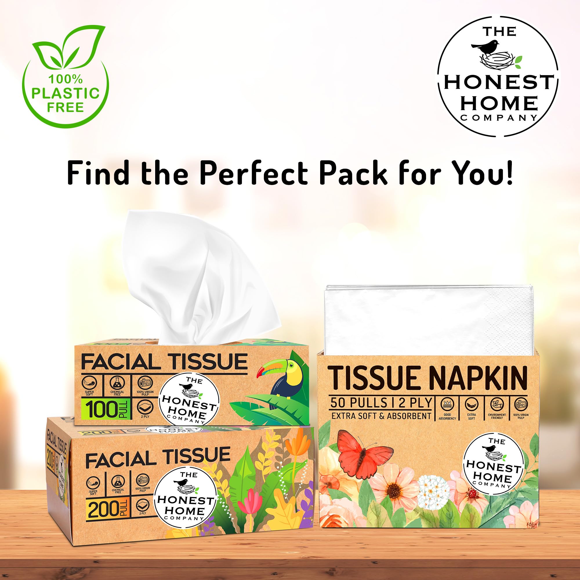 Honest Home 2 Ply Tissue Paper Napkins | 200 Pulls | 50 Pulls x 4 Boxes | Soft, Strong & Highly Absorbent | For Home & Dining Table Use - Image 7 thumbnail