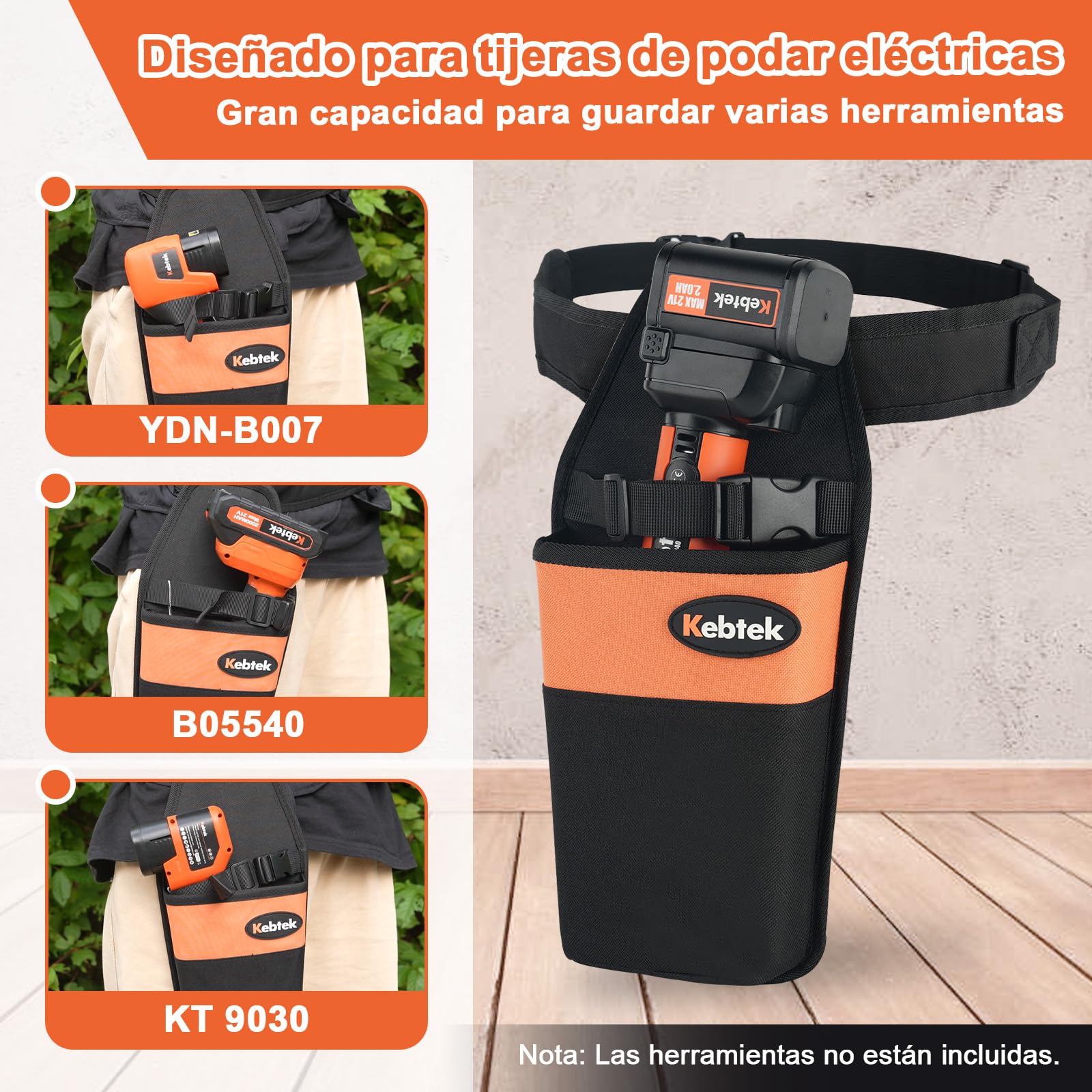 Kebtek Bolsa de Herramientas Duradera para Tijeras de podar, versión más Gruesa, Forro de plástico, Funda de podadora añadida con cinturón Ajustable de liberación rápida y Hebilla magnética de