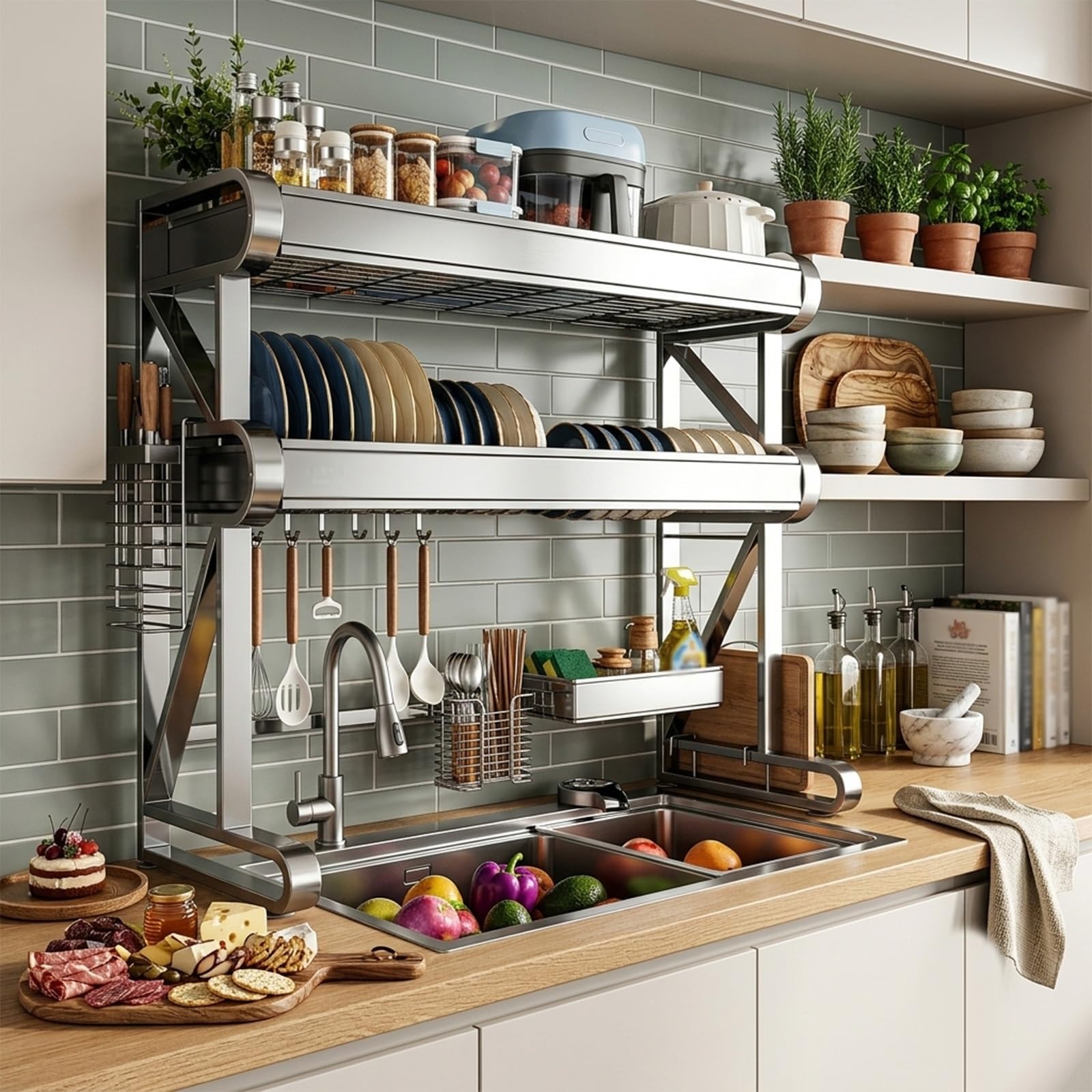 Escurridor de platos sobre fregadero de 37 pulgadas, ideal para mantener tu cocina limpia