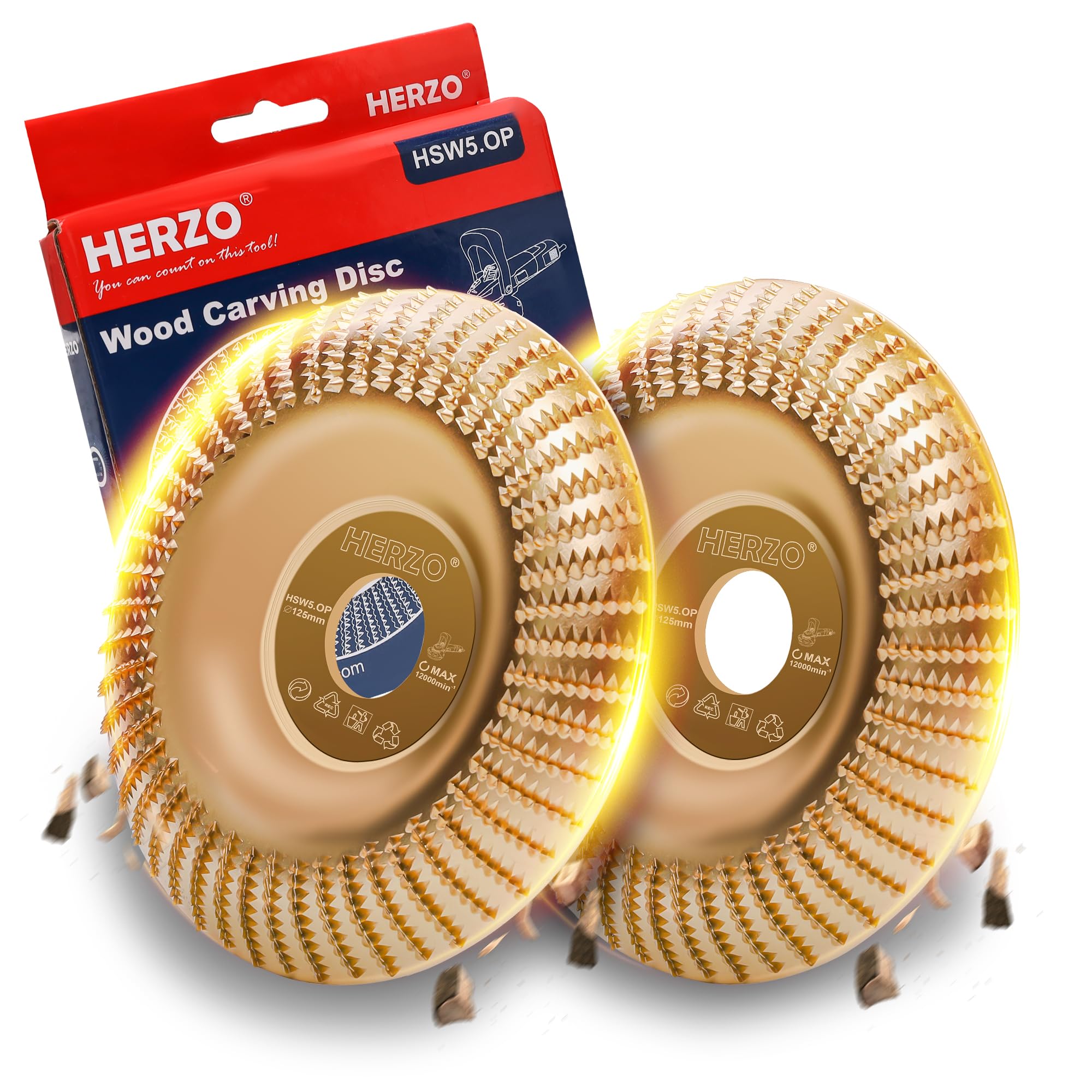 HERZO Disque de ponçage pour bois pour meuleuse d'angle 125 mm Ensemble de disque de sculpture en bois 2 pièces
