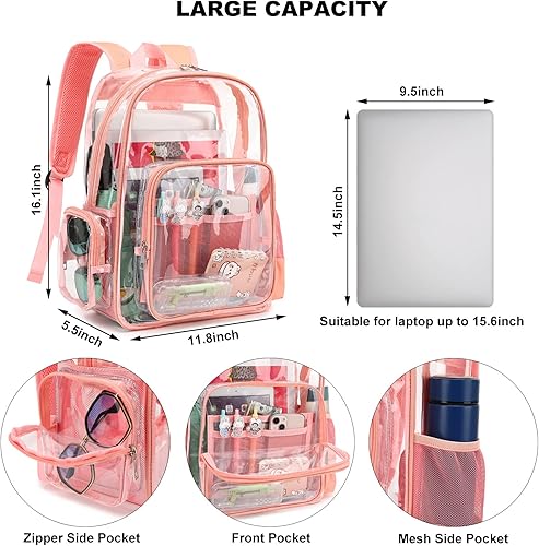 Miniatura 2 de Mochila escolar transparente resistente, mochilas transparentes de PVC transparente para niñas, niños, mujeres y hombres, Rosado, Classic