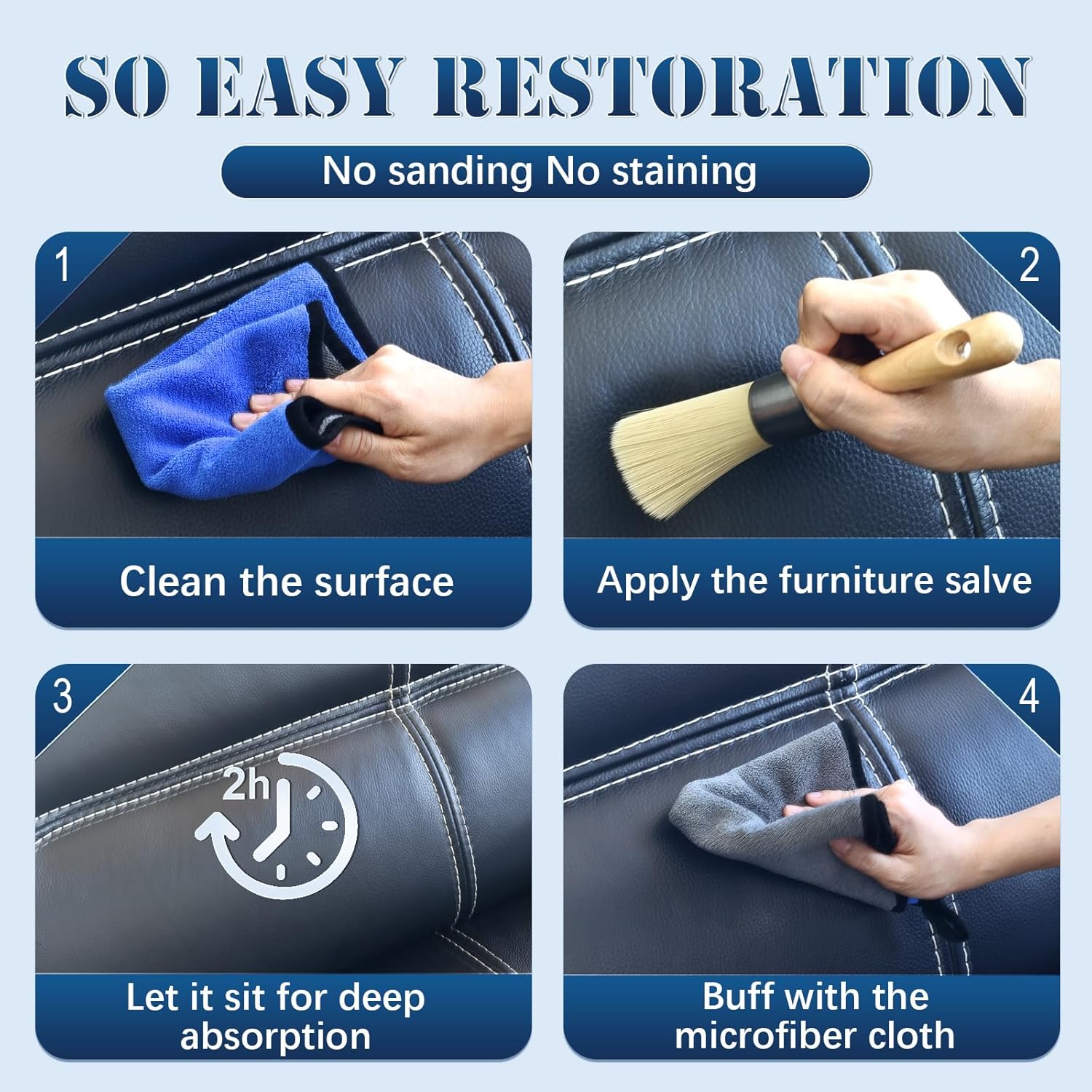 LANBEIDE Furniture Salve with Brush for Leather Wood, Polisher and Conditioner for Leather Couch and Furniture-Repair Salve 8OZ with Brush and Towel - Image 4