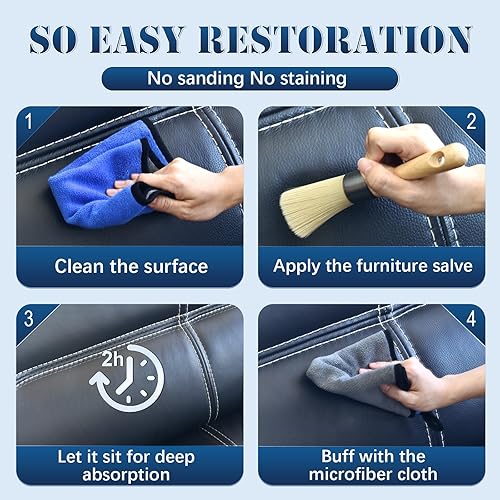 Miniatura 4 de LANBEIDE Bálsamo para muebles con cepillo para madera de cuero, pulidor y acondicionador para sofá de cuero y reparación de muebles, 4 onzas con