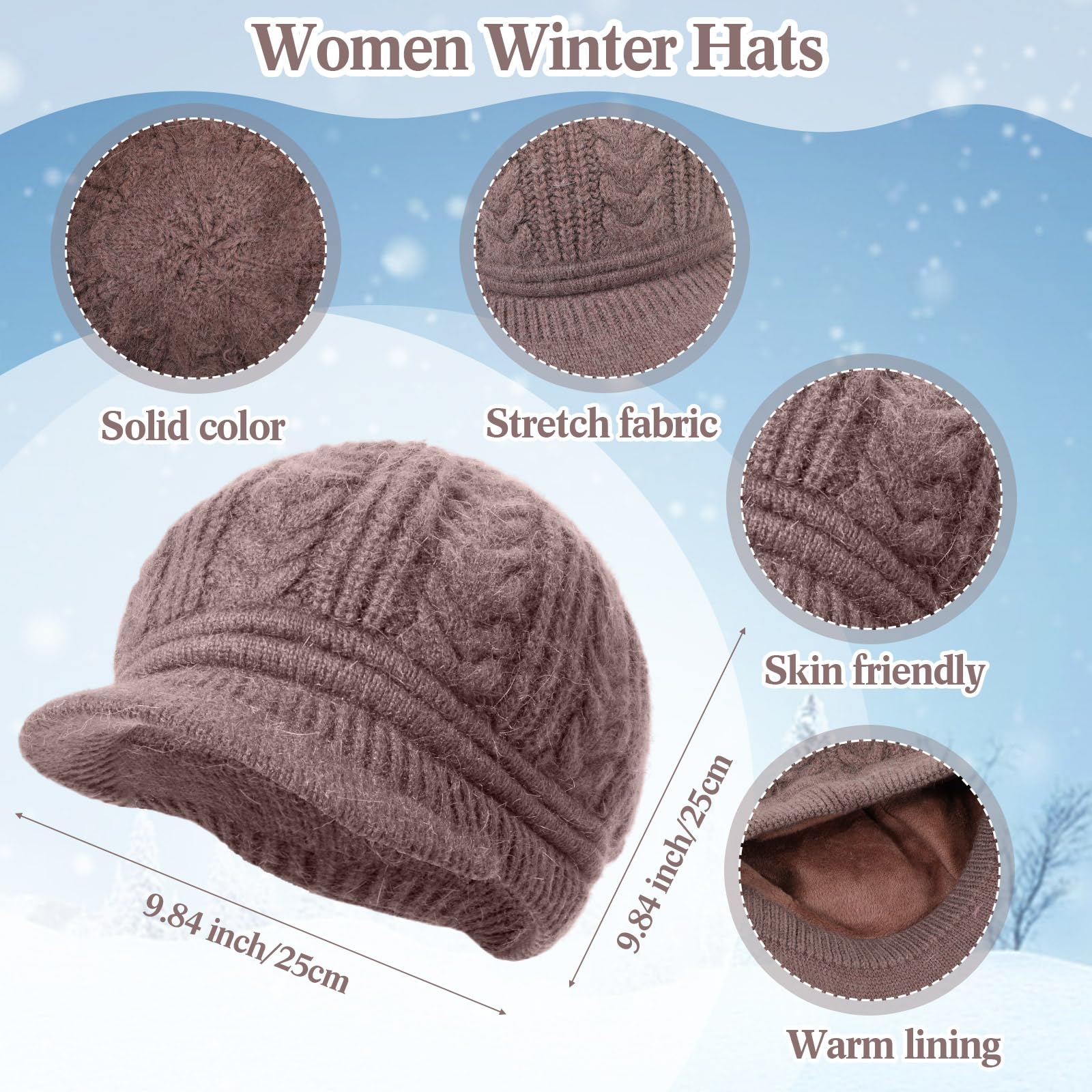 Hicarer 4 Set Damen Mütze Schal Set Winter Warme Mütze Strickmütze mit Hals Kreis Schal Ski Schnee Hüte Warmfutter Slouchy Weich Halswärmer Solide Unisex für kaltes Wetter Outdoor Sport Skifahren