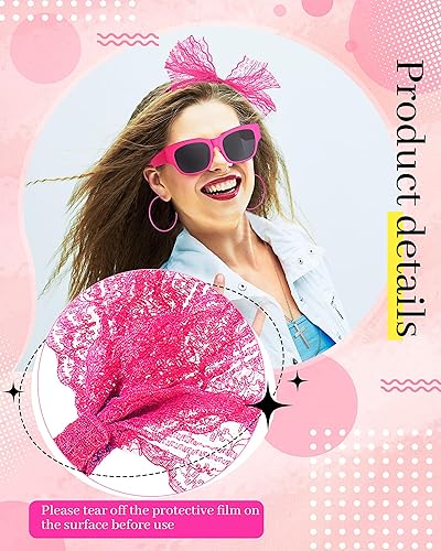 Miniatura 6 de Accesorios de los años 80 para mujer, diadema de encaje, aretes, guantes de red, collar, lentes de sol, calentadores de piernas para fiesta retro