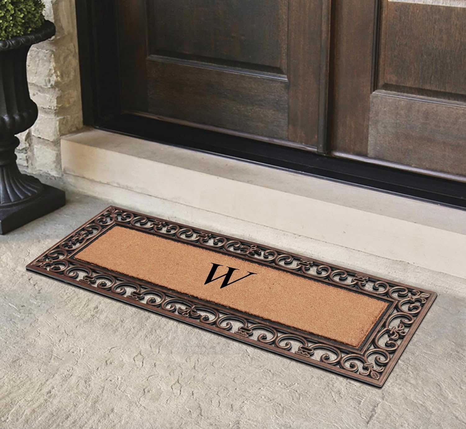 A1HC Natural Coir Monogrammed Doormat for Outside Entrance, Anti-Shed Treated Durable Front Door Mat, Heavy Duty and Easy to Clean Entry Mats - 18" x 48"
