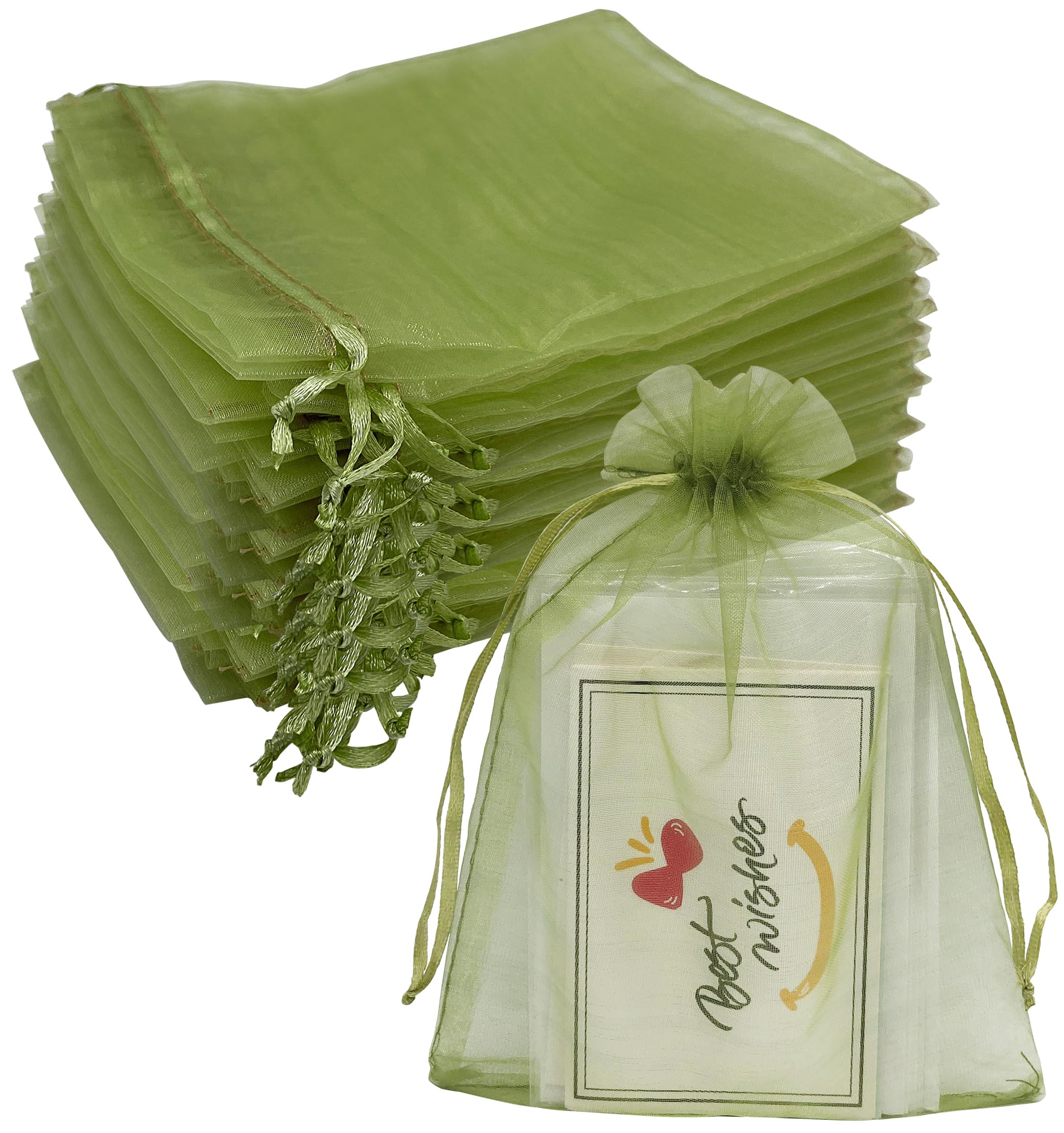Jexila 100PCS Olive Green Organza Gift Bags 5''X7'' Party Favor Bag Small Mesh Drawstring Gift Bag for Jewelry Candy Candle Sachet Bag Fruit Protection Netting Bag