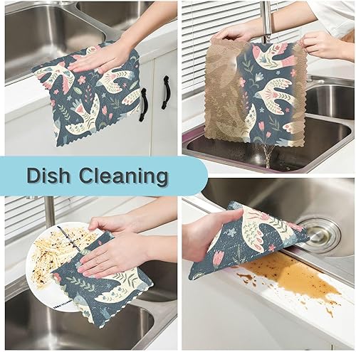 Miniatura 2 de Birds Flowers Quality Print Microfiber Cleaning Cloths Quick Dry 6 Pack Microfiber Absorbant Towel for Bathroom Table