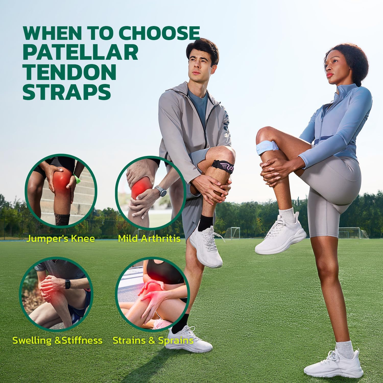 aoFIT 2 Pack Patella Knee Strap Band for Knee Pain Knee Support Patellar Stabilizer Braces Tendon Ergonomic Silicone Pad adjustable Compression for Running Jumping Squats Basketball All Activities