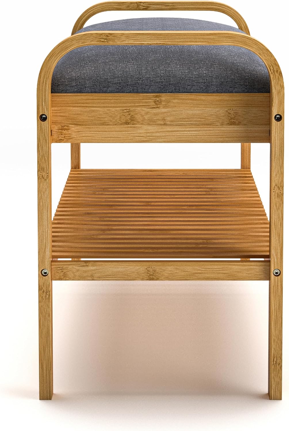 HOMES: Inside + Out Lark Contemporary Bamboo Shoe Storage Bench with Linen Flip Top Cushion and Two Handles for Entryway, Hallway, Bedroom, Bathroom, and Mudroom, Natural