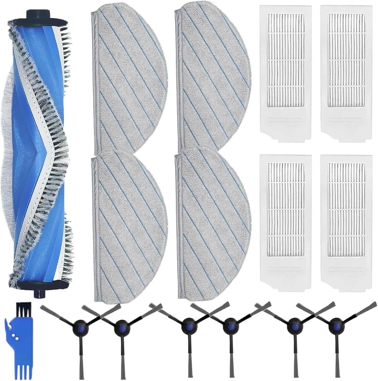 16Pack Vacuum Replacement Parts Kit For Ecovacs for Deebot N20 / N20 PLUS / N20 for PRO PLUS Vacuum Cleaner Includes 1 Main Brush,4 Filters,4 Mop Pads,6 Side Brushes,1 cleaning brush