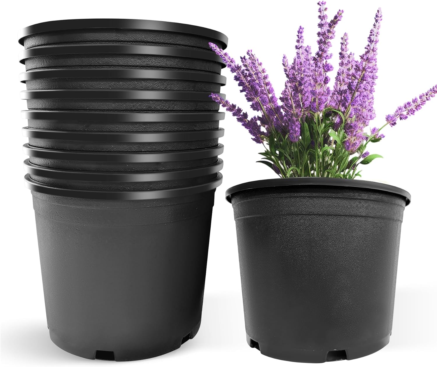 10Pcs 10 Gallon 16 inch Plant Nursery Pot Flower Seedling Injection Molded Container Plastic Garden Planter Pots with Drainage Holes Suitable for Vegetables Flowers Plants Black