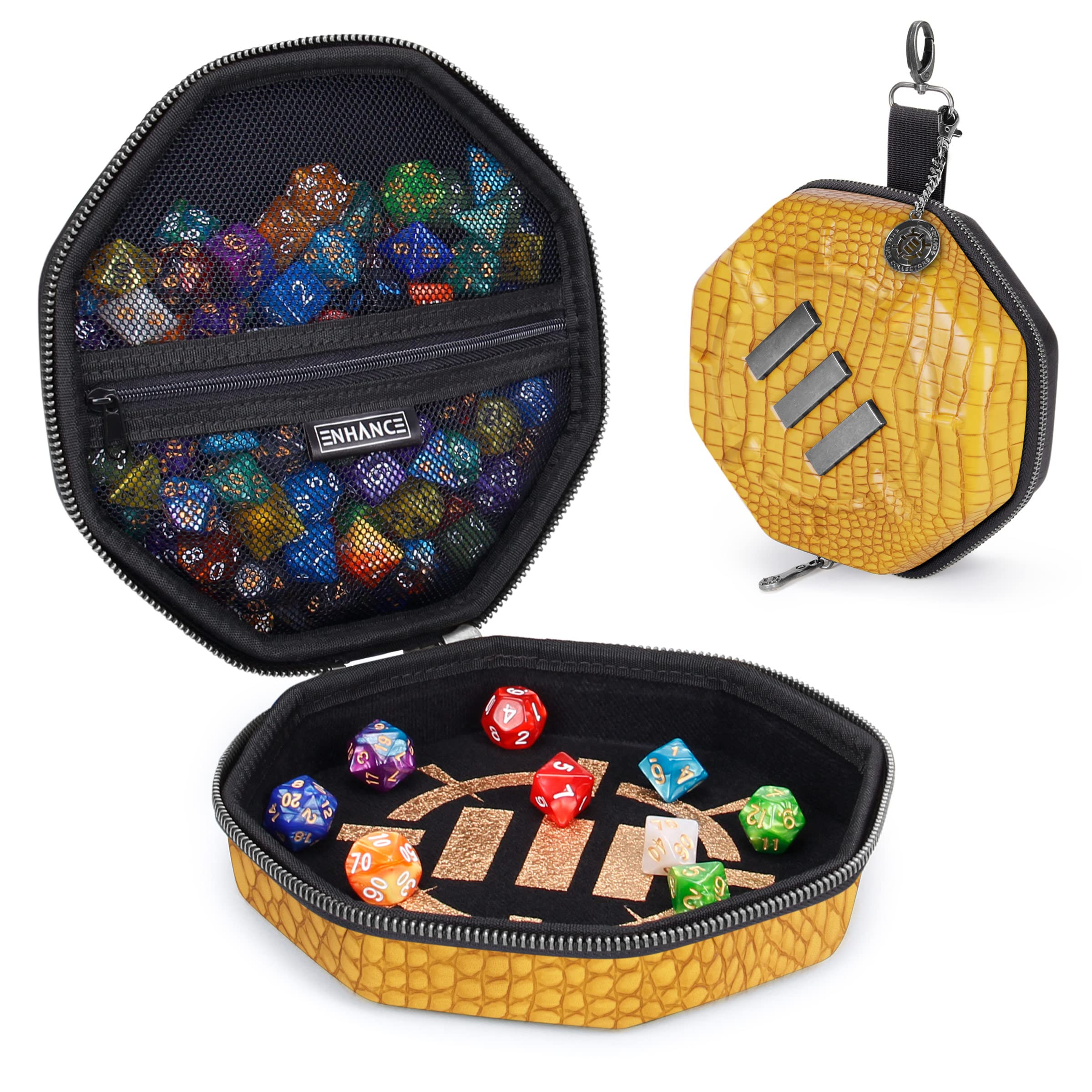 ENHANCE D&D Collector's Dice Tray & Case - Rugged Exterior, Protected Interior for Up to 150 Dice - Perfect for Game Night (Dragon Gold)
