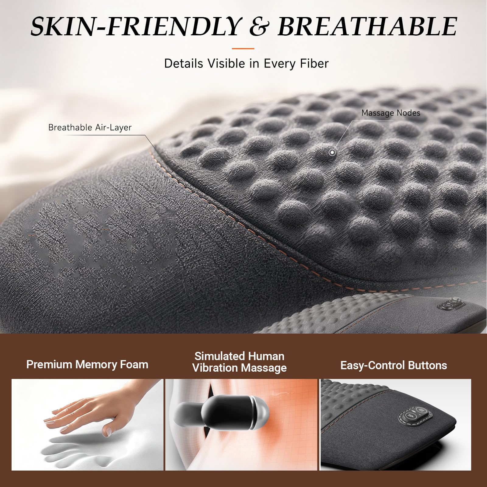 3 In 1 Rückenmassagegerät, Massagekissen mit Zug, Vibrations und Wärmefunktion, Ergonomisches Design, Lendenkissen zur Linderung von Rückenschmerzen, Geeignet für Büro und Zuhause