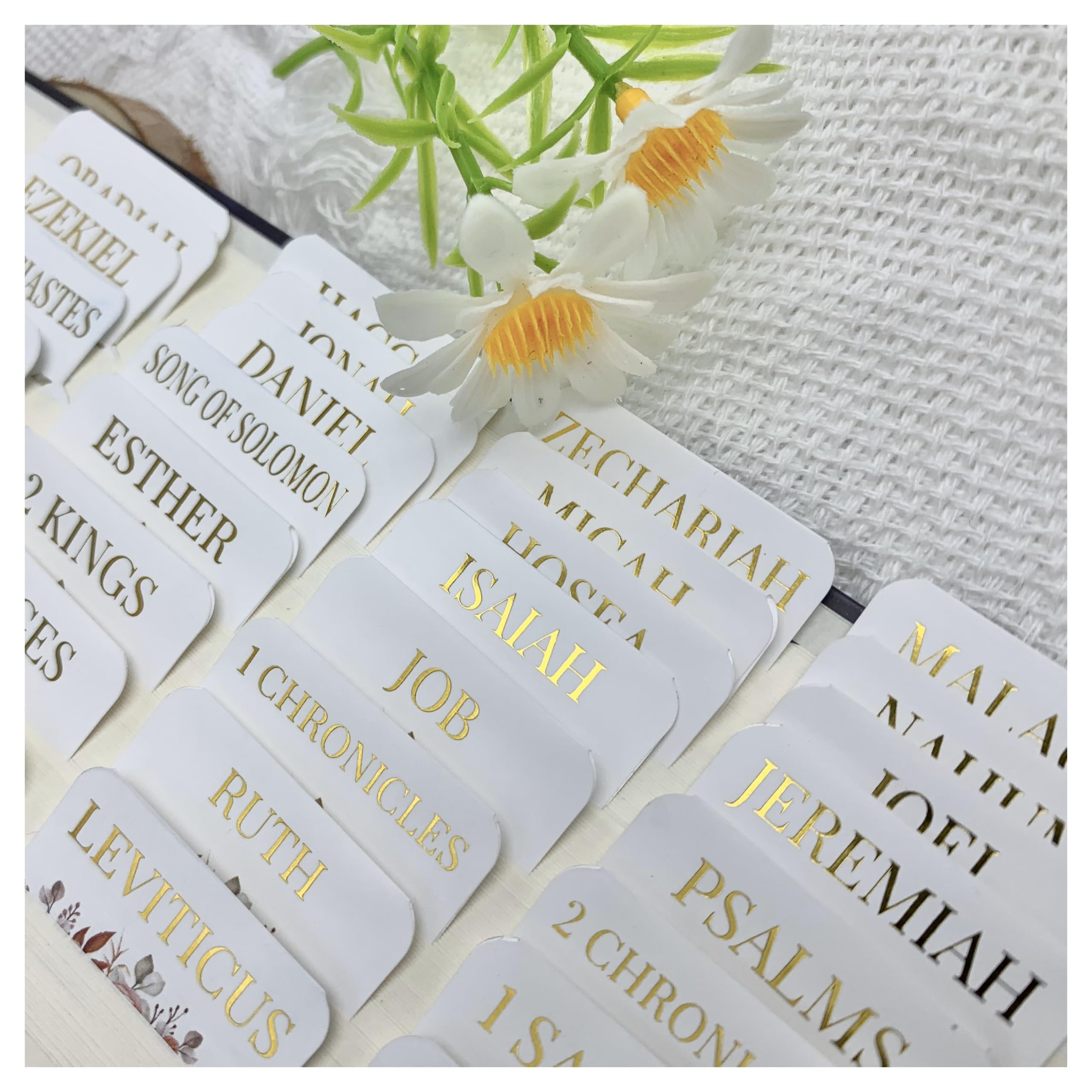 Gold Foil Bible Tabs - Minimalist Catholic Index Tabs With 80 Book + 20 Blank Tabs