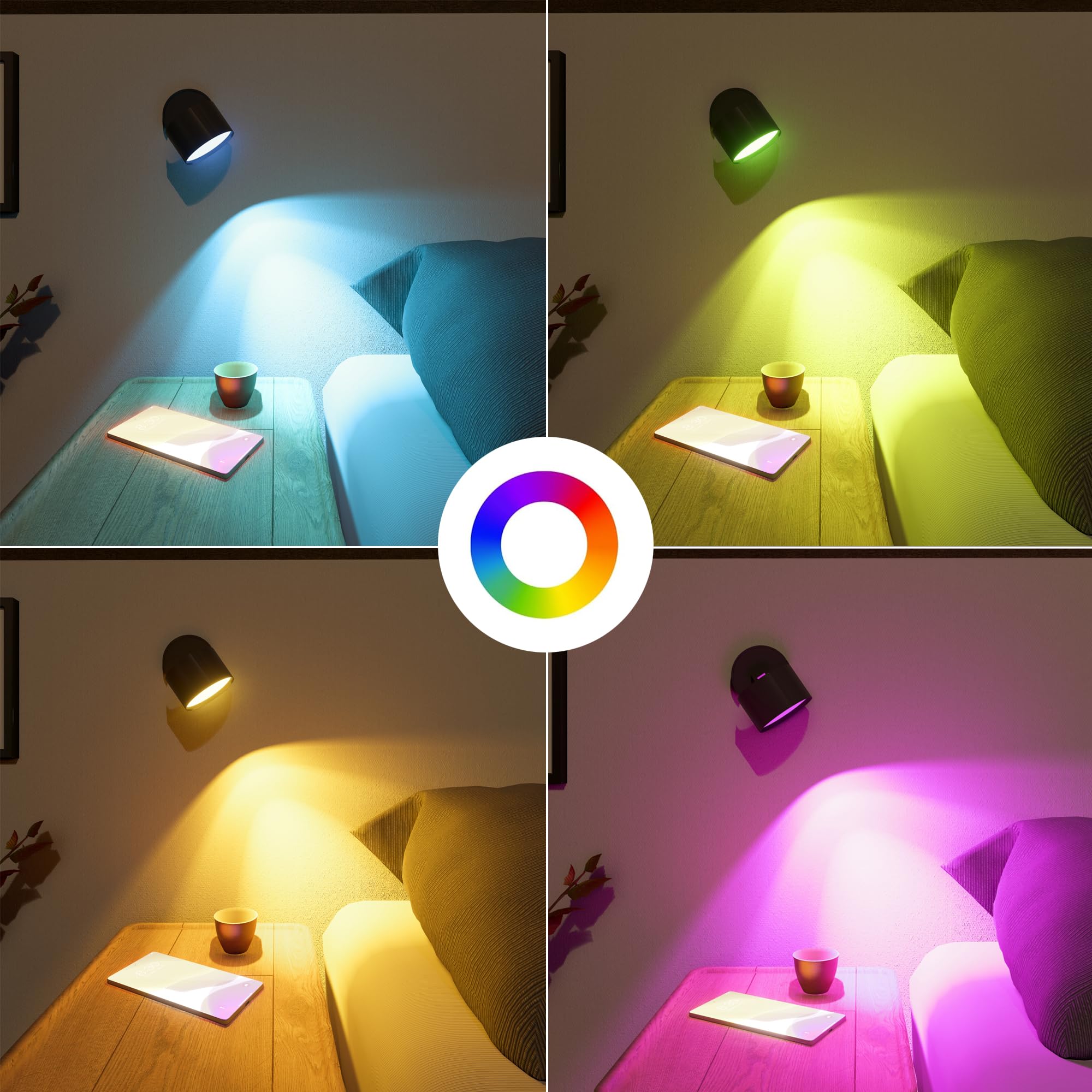 SSC-LUXon 4er Set SAMU Decken Aufbauspot schwarz schwenkbar - mit 4 Smart GX53 LED 6W RGB CCT WLAN - kompatibel mit Alexa, Siri & Google