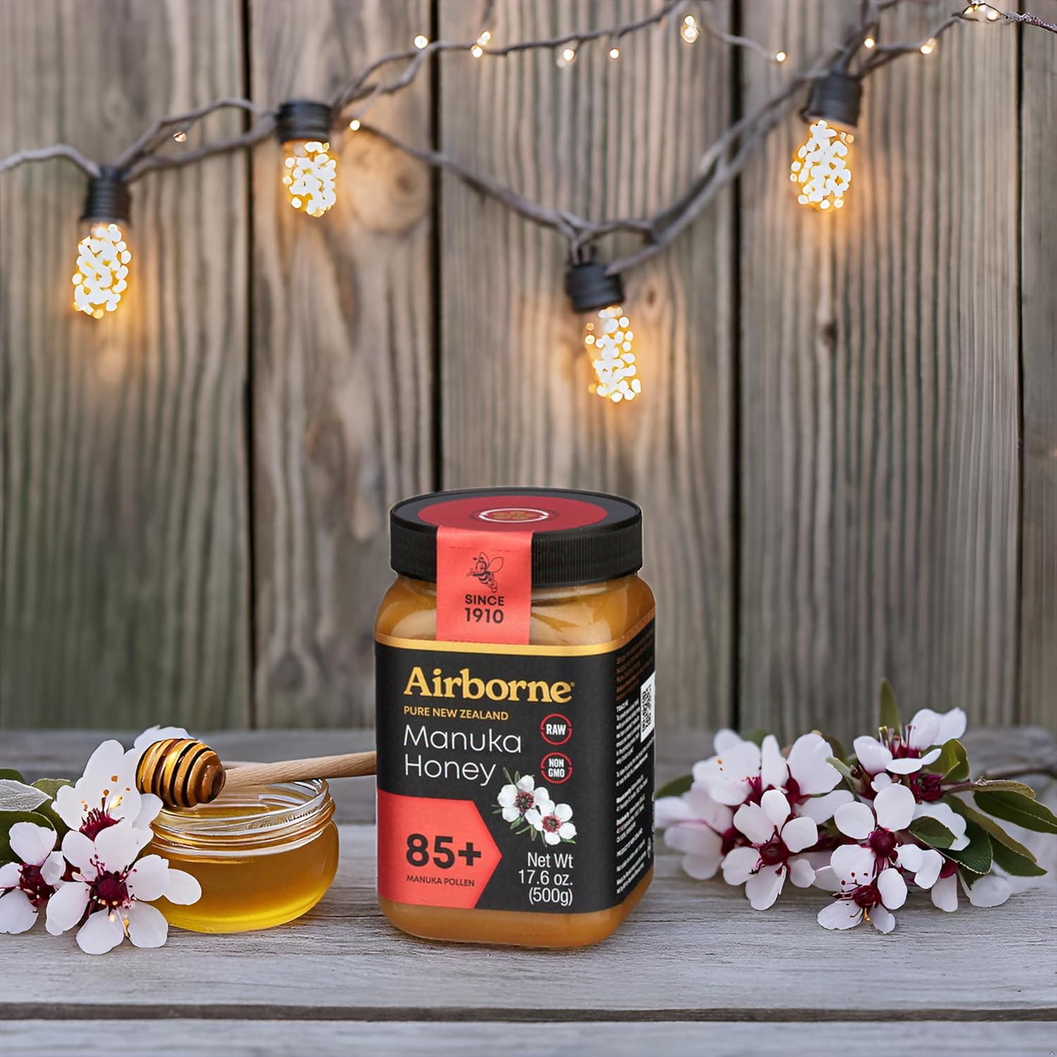 Airborne Manuka Honey (85+ Manuka Pollen) Raw and Unfiltered Premium New Zealand 100% Pure, Daily Wellness Support 17.6 oz.