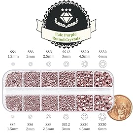 One Pack 2000 Pcs of Flatback Round Pale Purple Rhinestones 6 Sizes (1.5-6 mm) with Nail Art Rhinestone Picker Pencil and Tweezer for DIY and Salon Use
