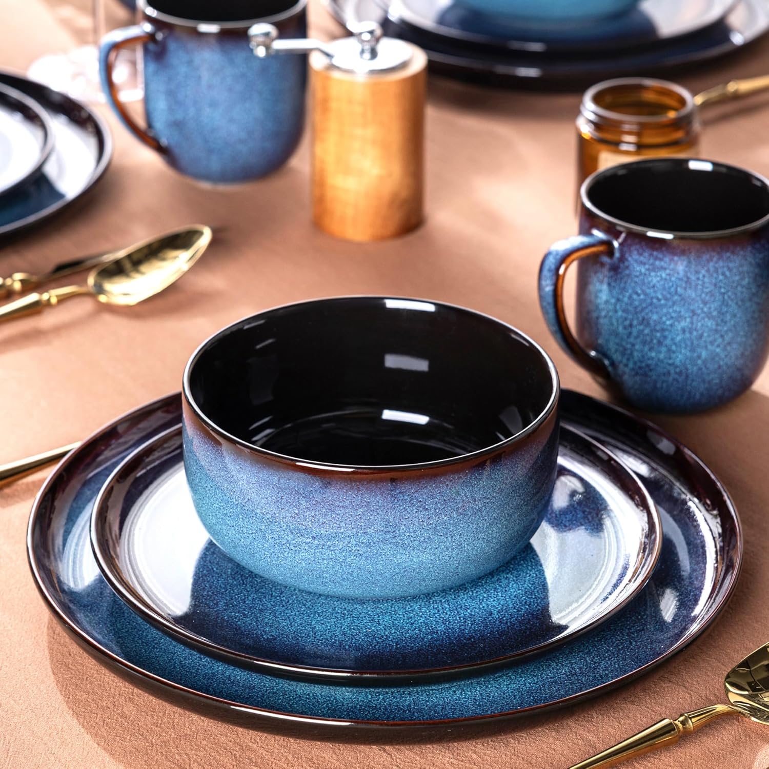 LERATIO Ceramic Dinnerware Sets for 4,16-PieceReactive Glaze Plates and Bowls Set with Mugs,Highly Chip and Crack Resistant | Dishwasher,Microwave & Oven Safe Dishes set-Blue - Image 3