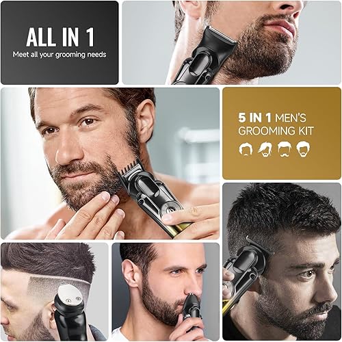 Miniatura 2 de Cortadora de barba profesional para hombres, kit de cortapelos inalámbrico 5 en 1 con diseño impermeable IPX6, afeitadoras eléctricas, recortadora